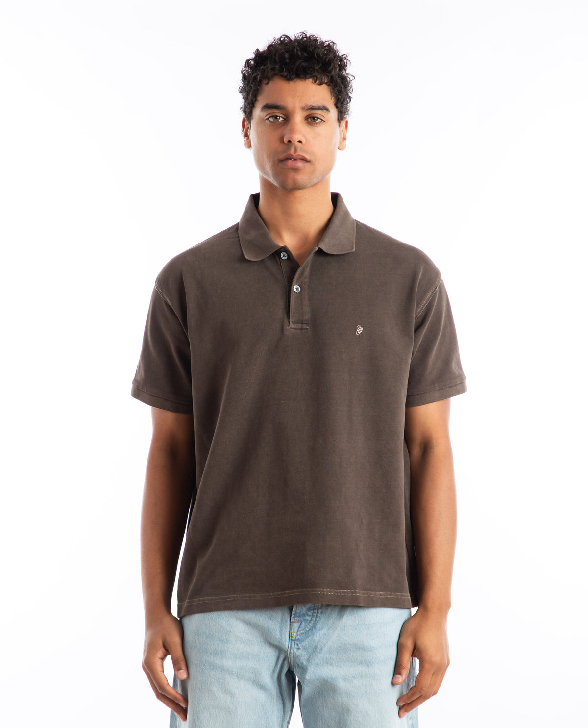 Pique Polo Pigment Dyed Brown Men Shirts STUSSY