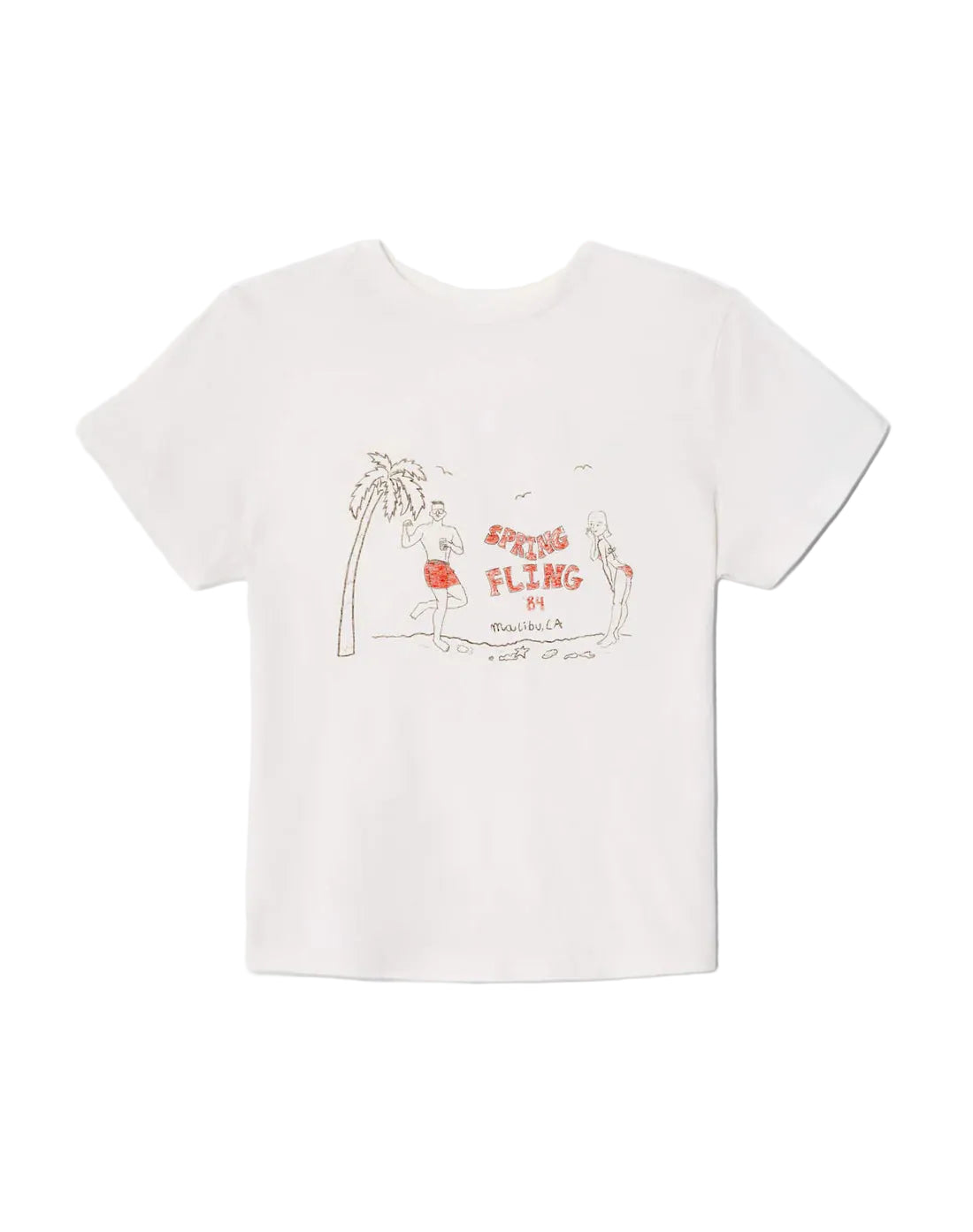 RE/DONE Spring Fling Classic Tee in vintage white with tropical graphic, back view
