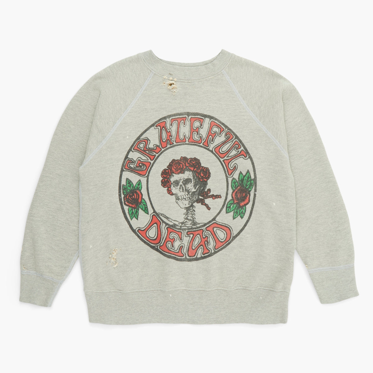 Gray sweatshirt with a graphic design on a white background