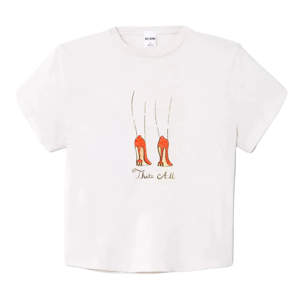 White t-shirt with graphic design on a white background