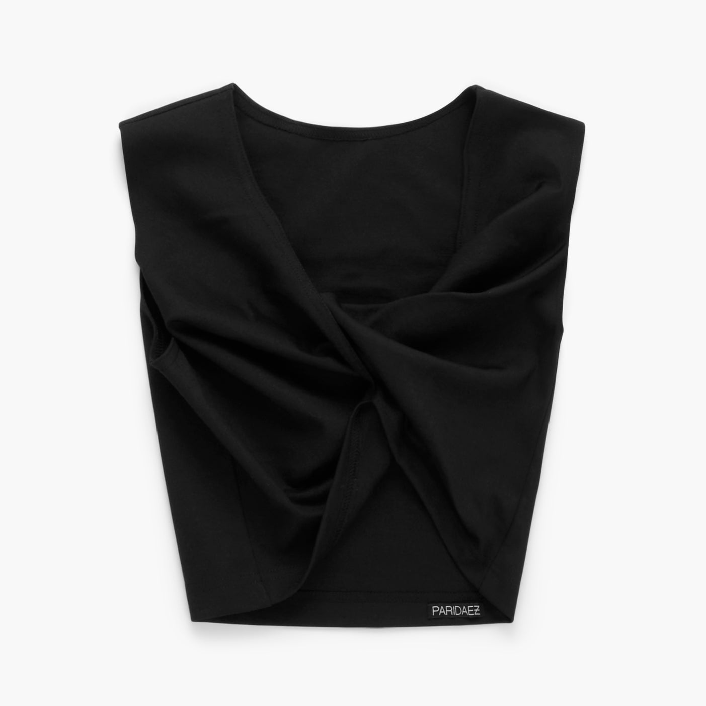 Black sleeveless top on a white background