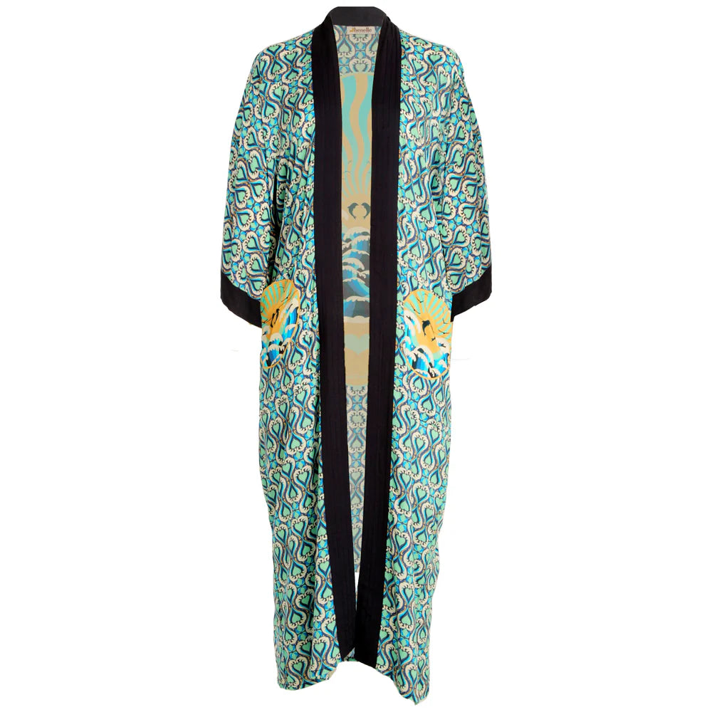 Decorative kimono with intricate patterns on a white background