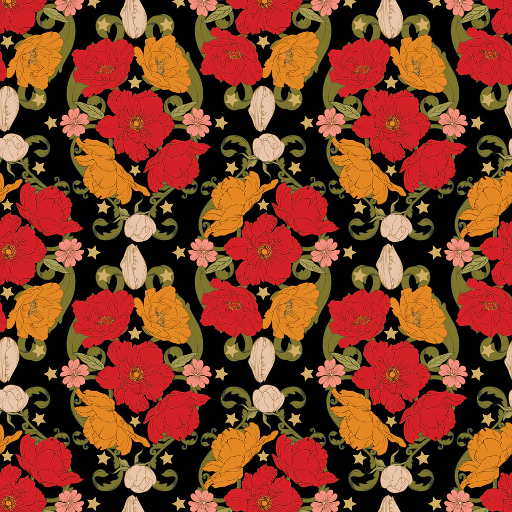 Colorful floral pattern on a black background