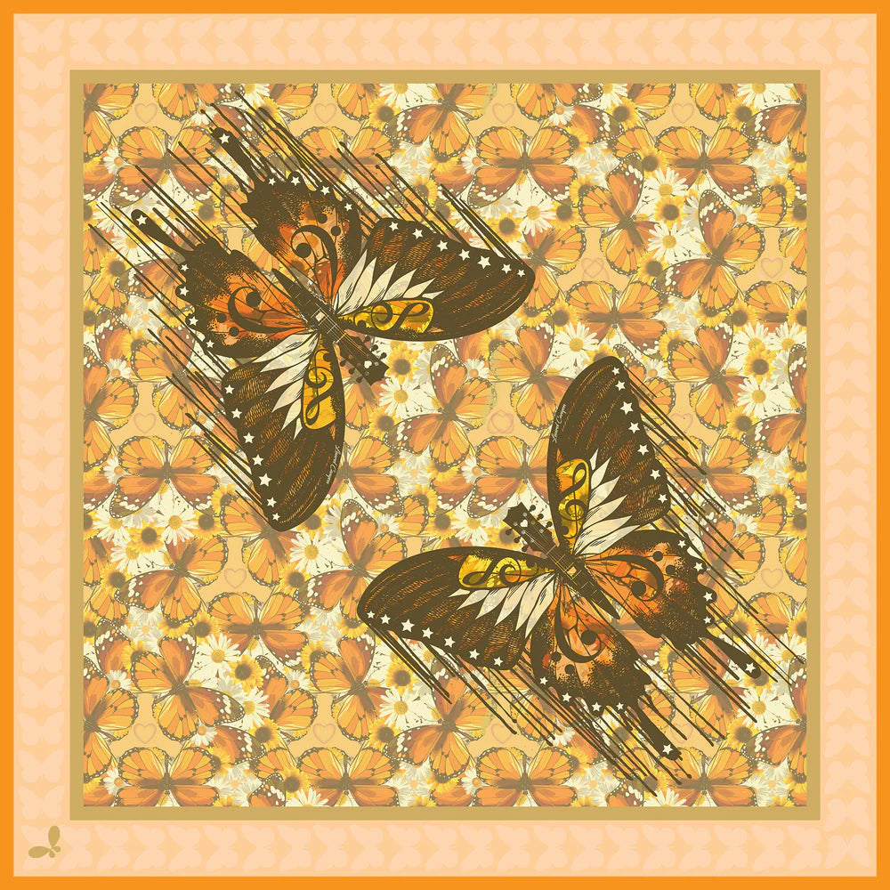 Butterfly pattern with orange and brown colors on a matching background