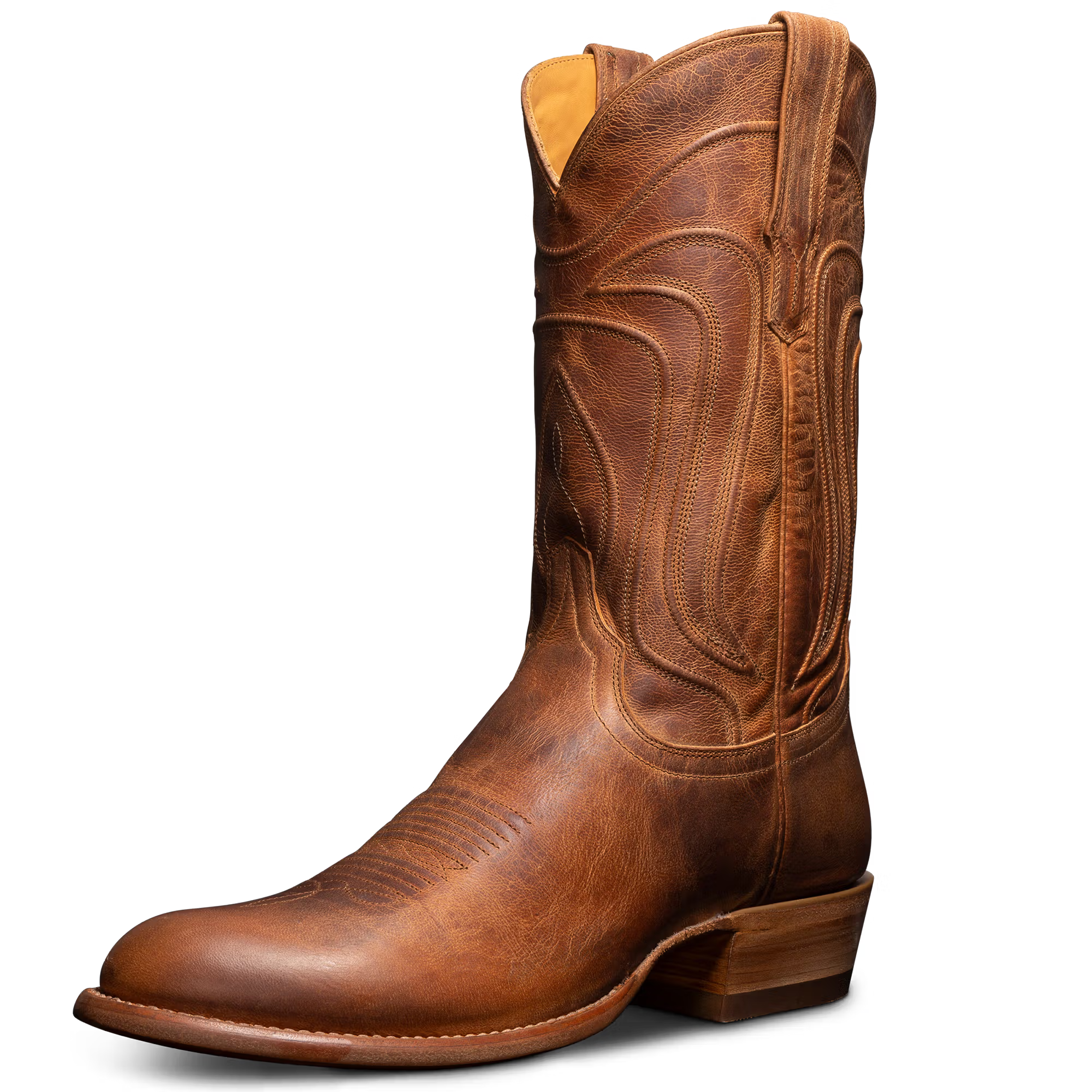 Brown cowboy boots on a white background
