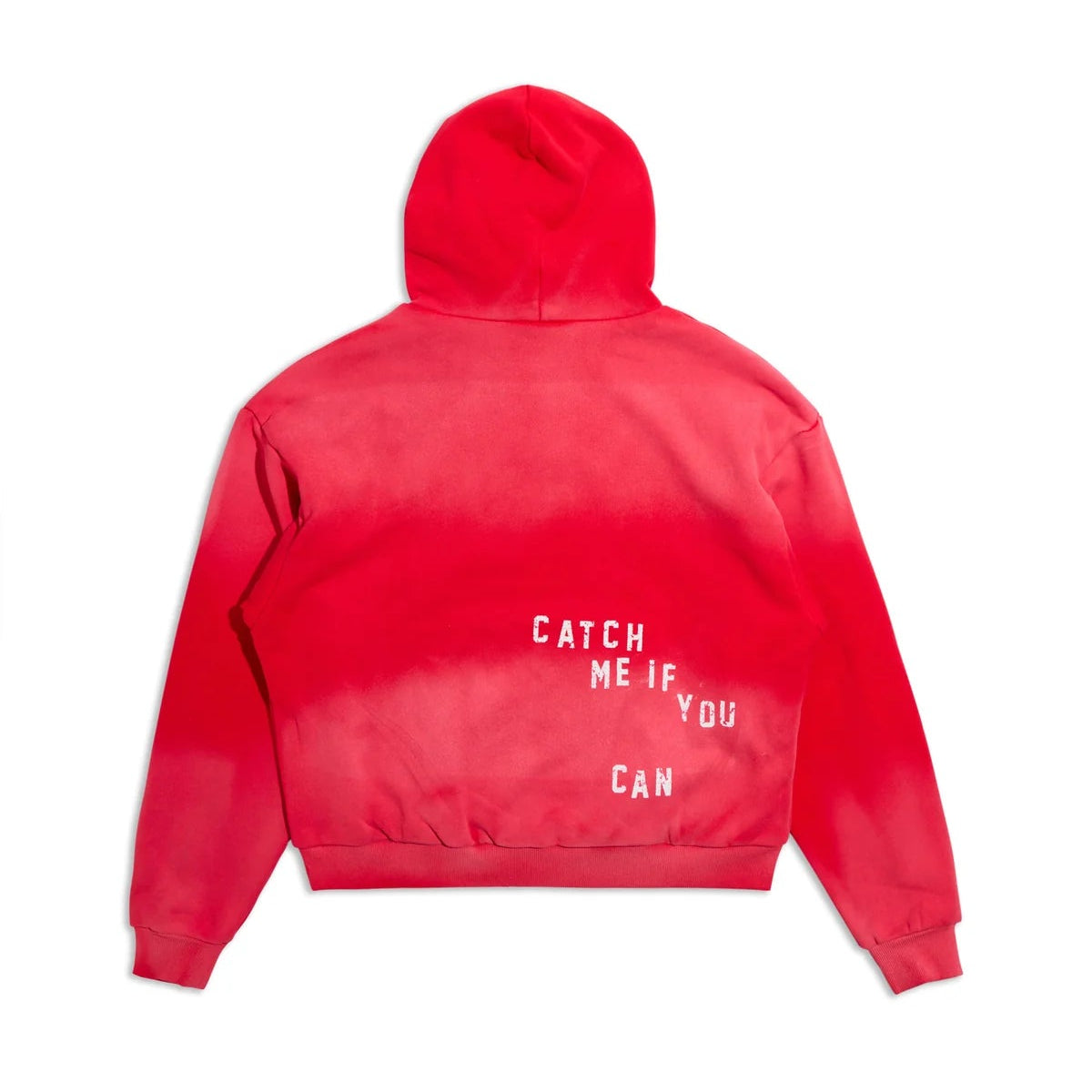 Red hoodie with text on the back on a white background