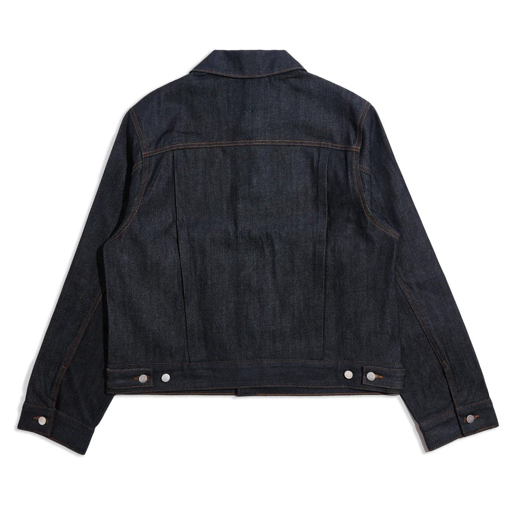 Dark denim jacket on a white background