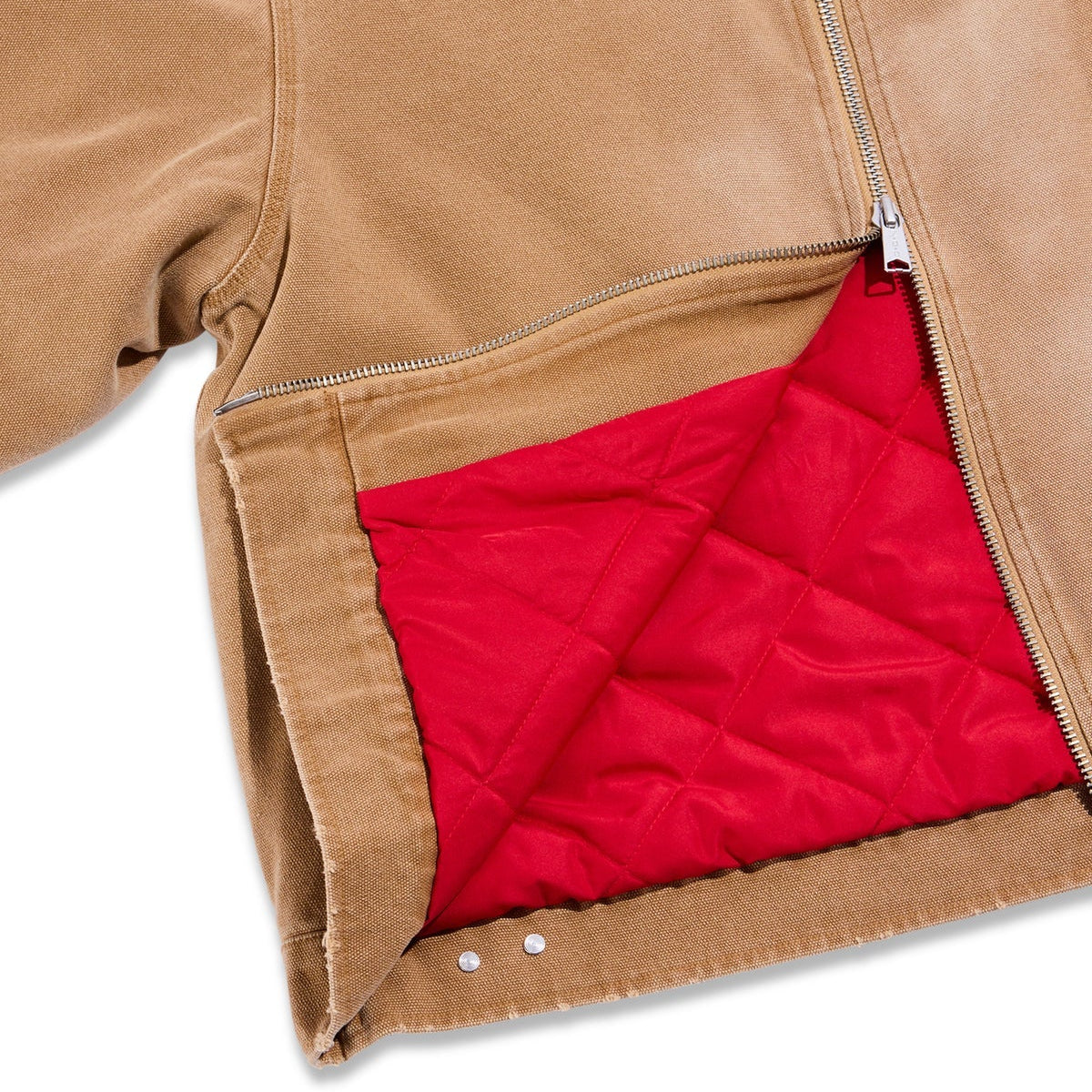 Brown jacket with red lining on a white background
