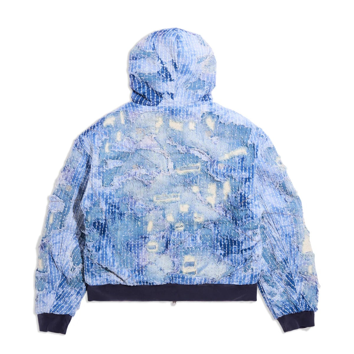 Blue patterned jacket on a white background