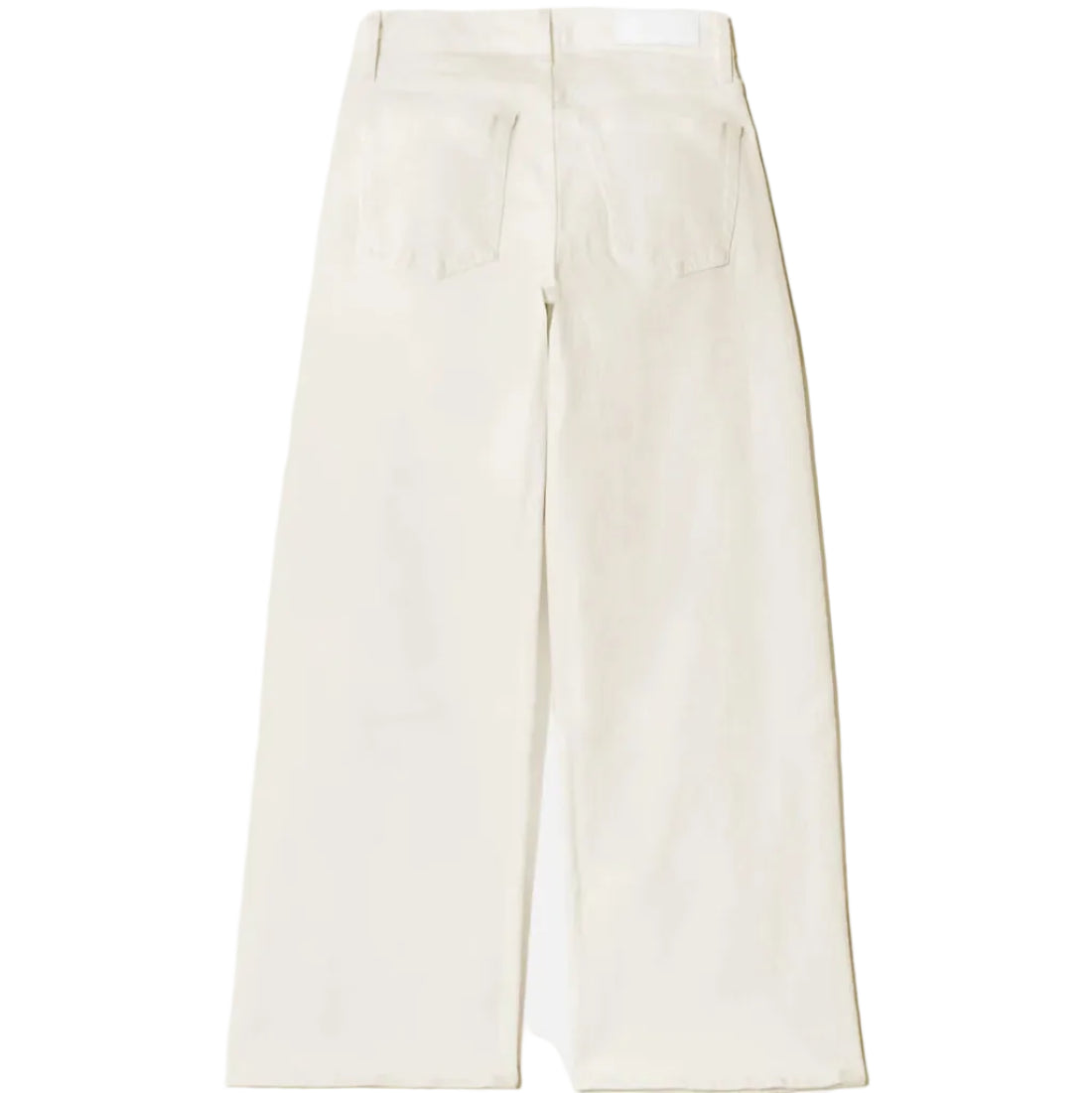 Back view of a white wide-leg jeans on a white background