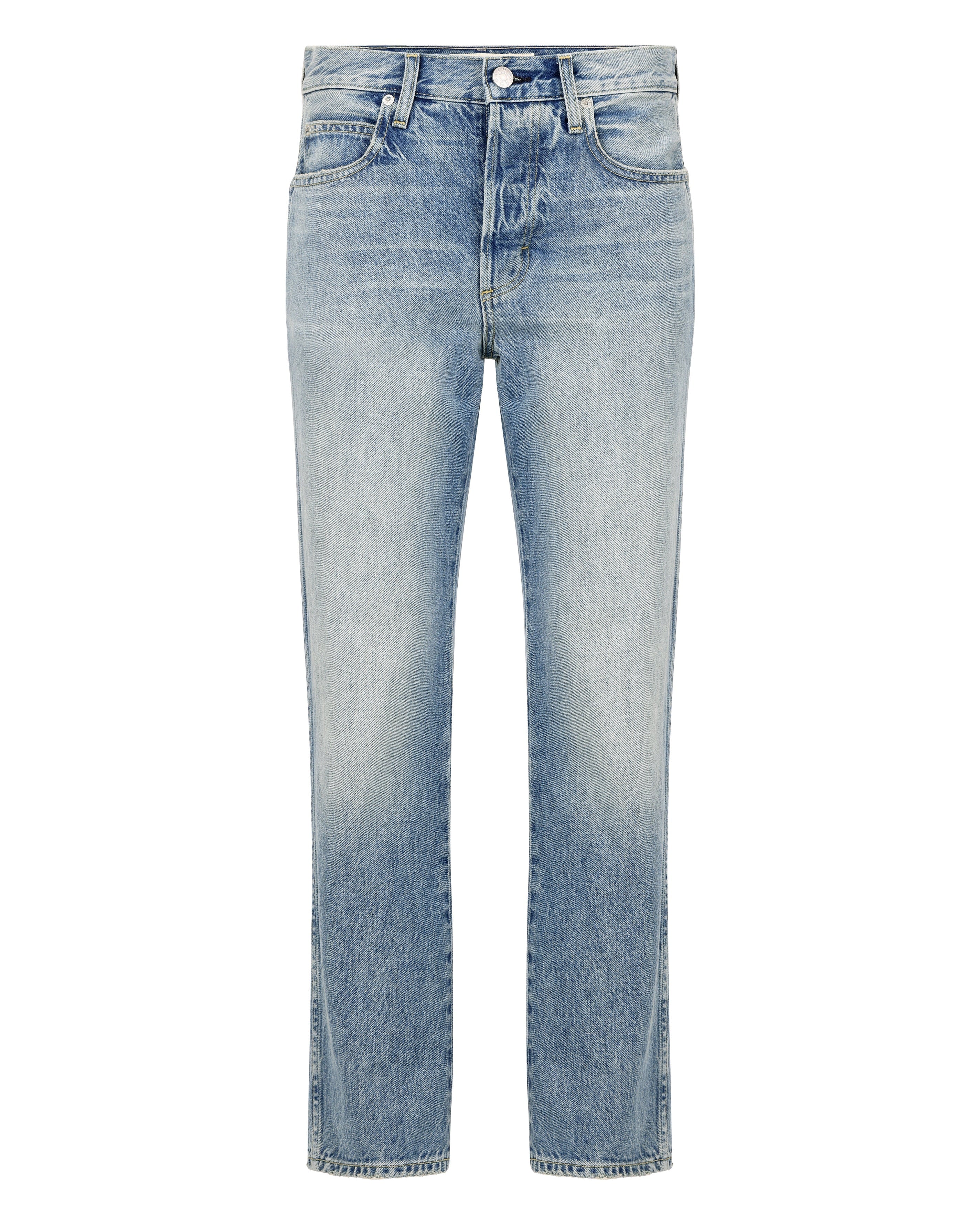 Light blue jeans on a white background