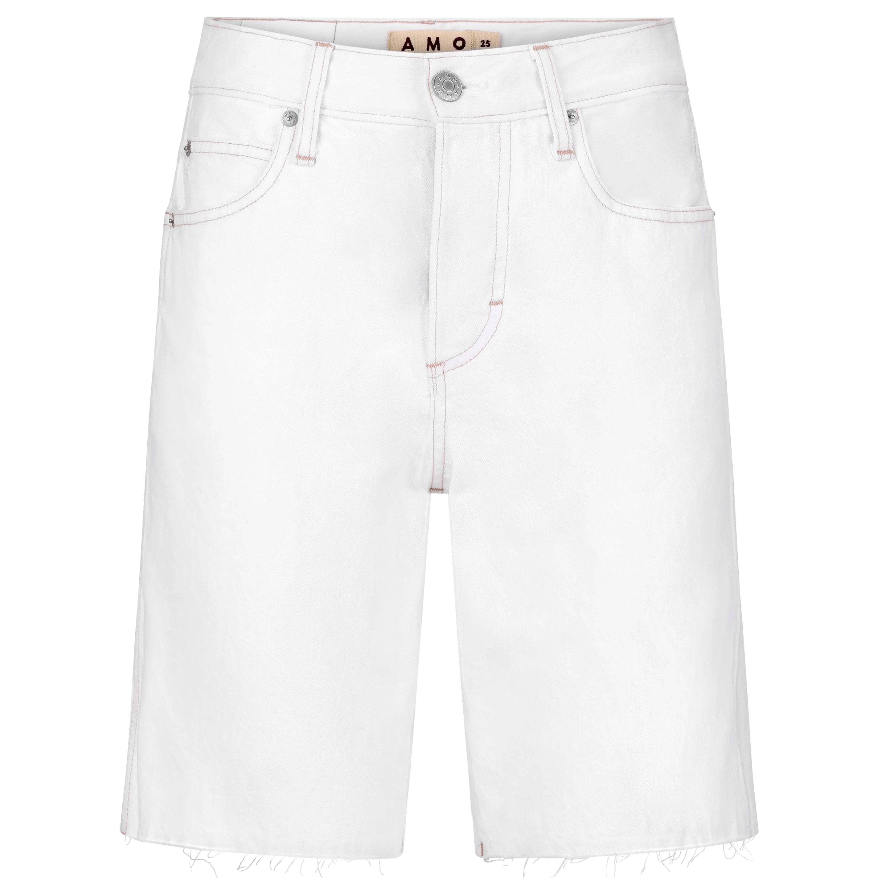 White denim shorts on a white background