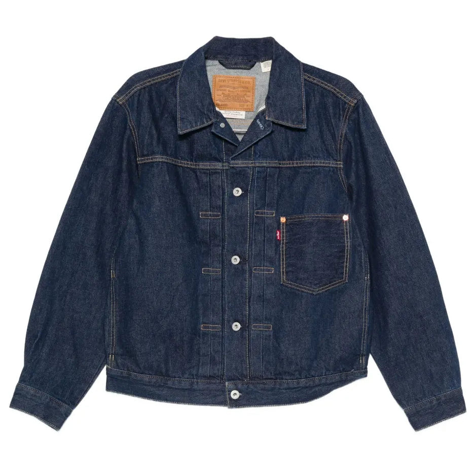 Blue denim jacket on a white background