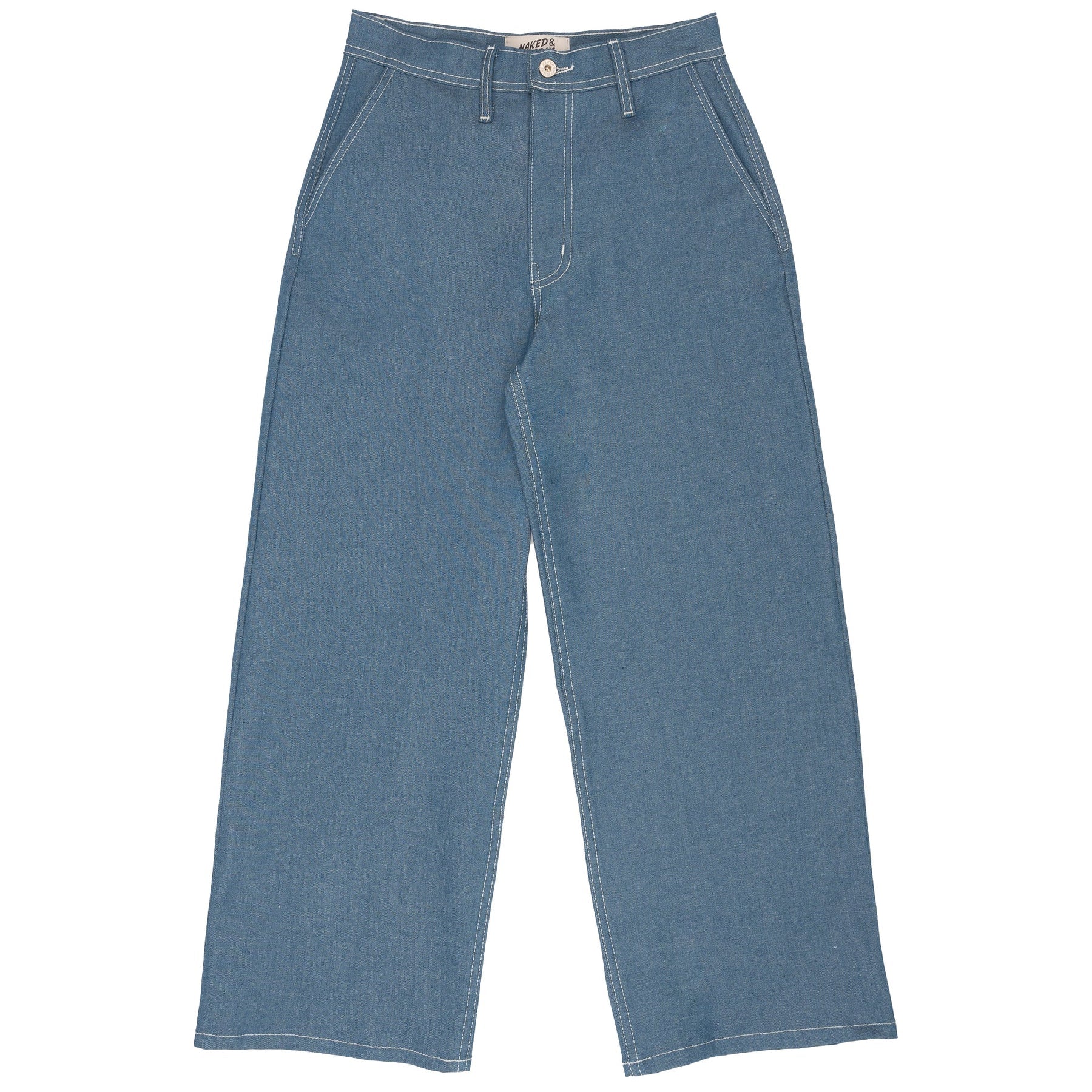 Blue denim pants on a white background