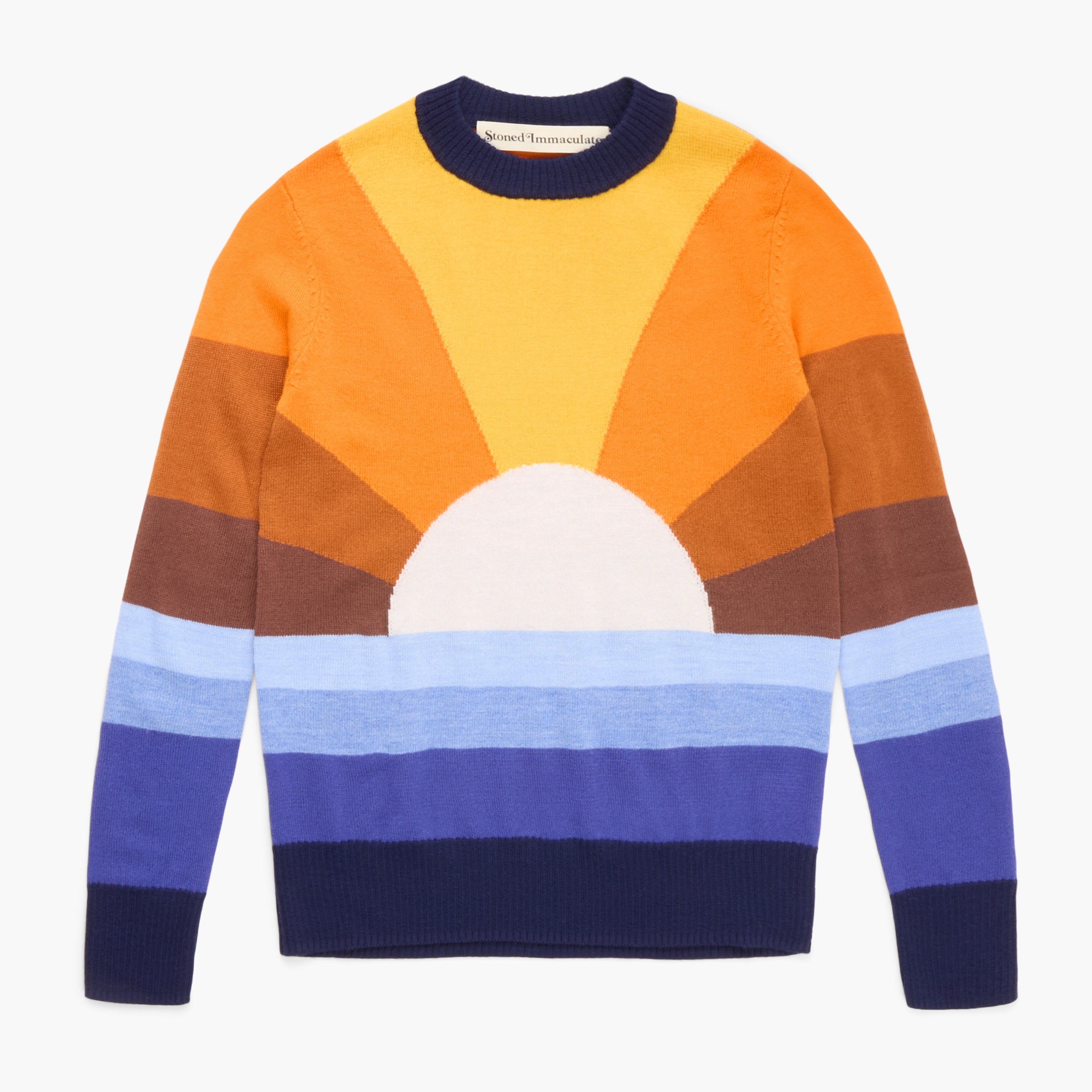 Colorful sweater with a geometric pattern on a white background