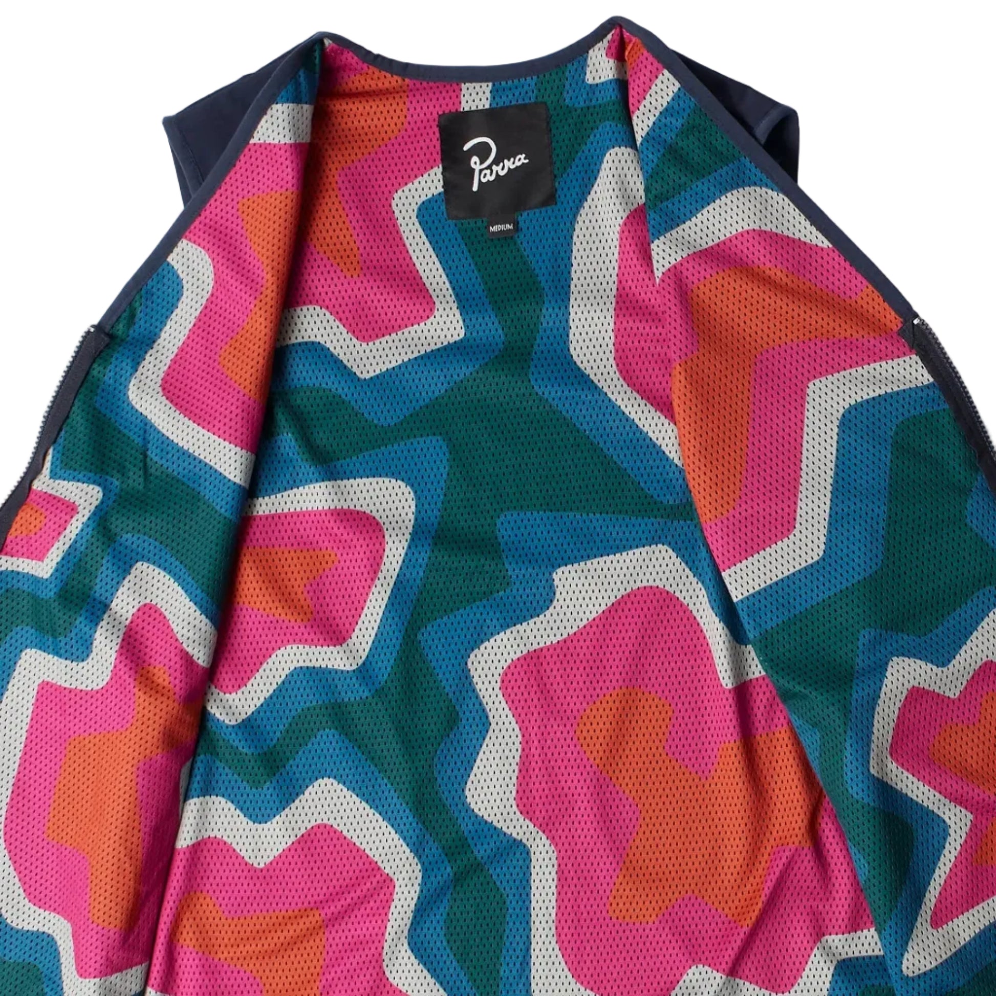 Multicolored mesh lining of a vest on a white background