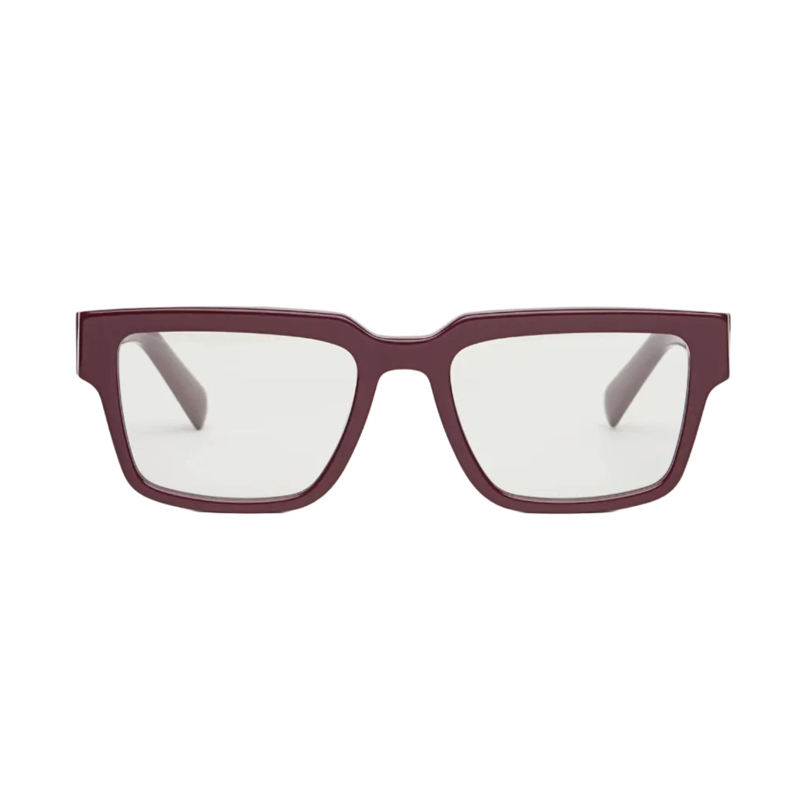 Burgundy glasses with clear frames on a white background