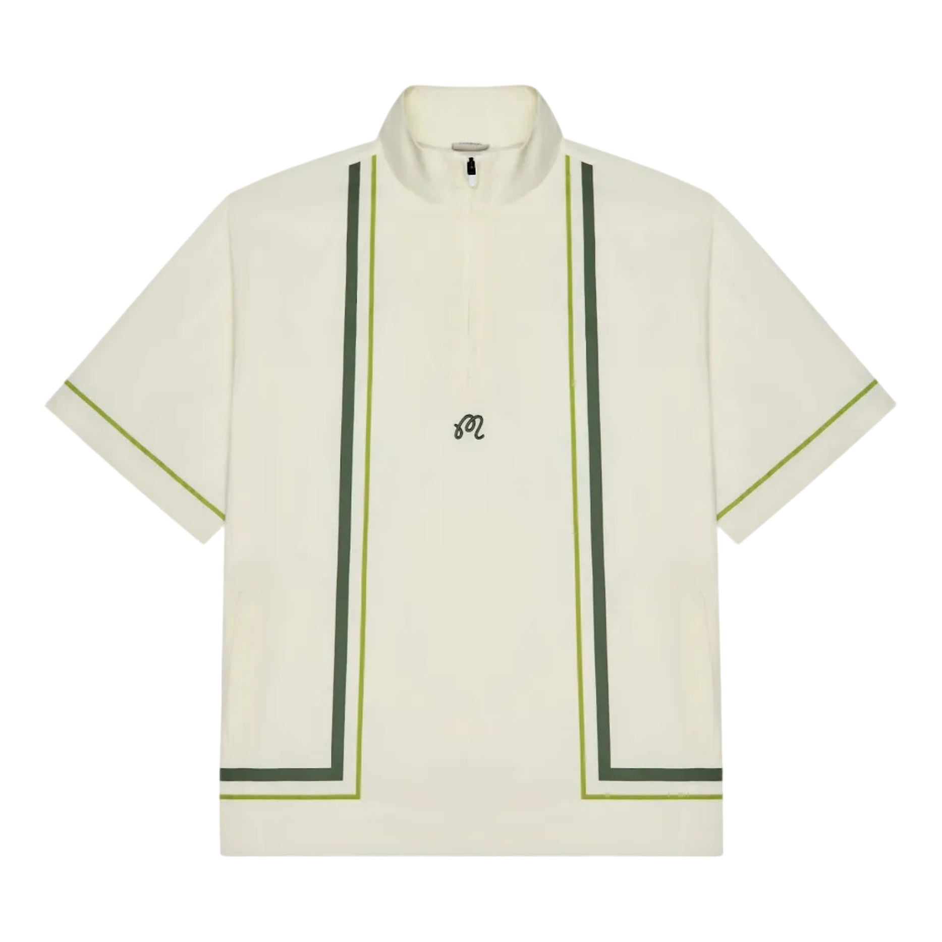 White windshirt with green accents on a white background