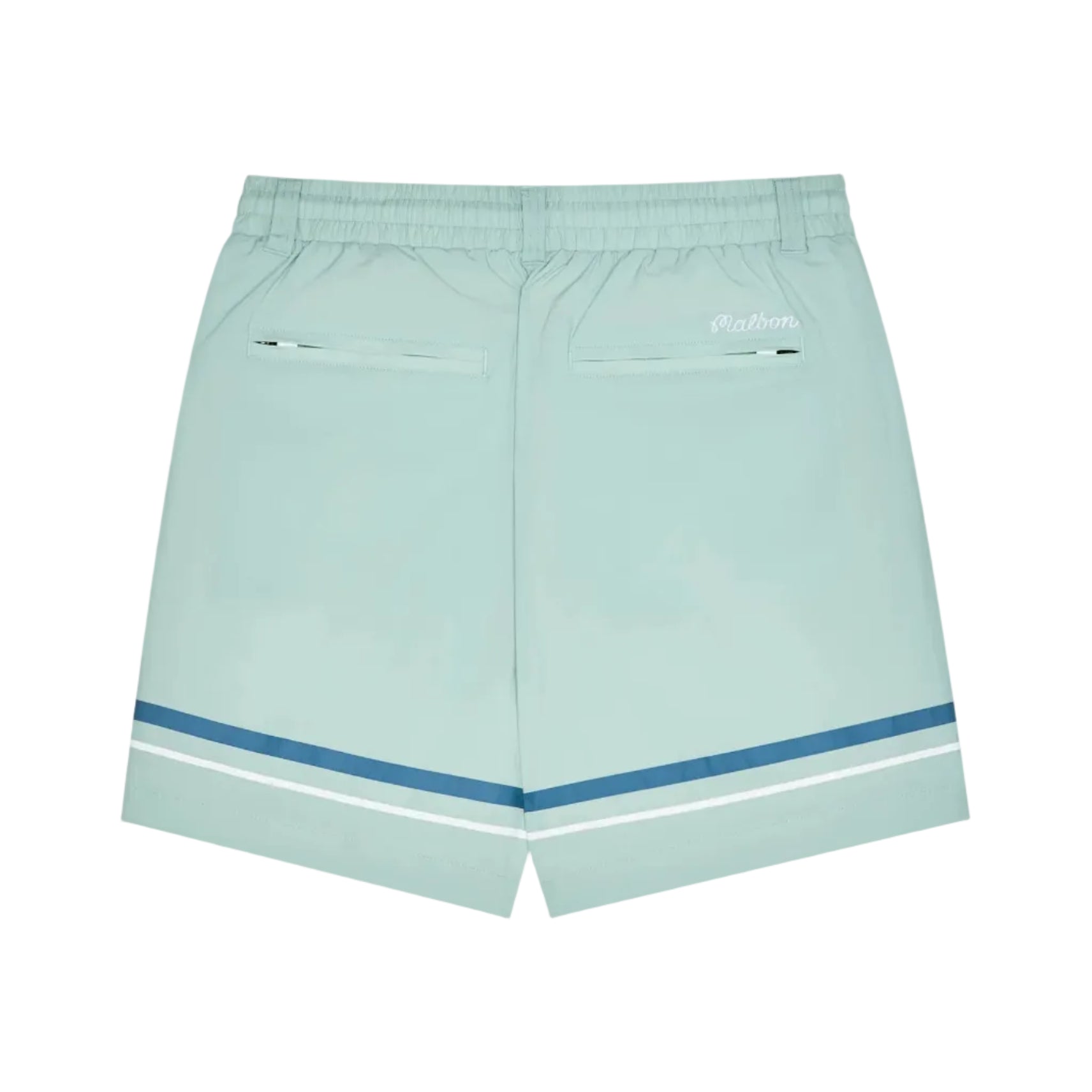 Light blue shorts with white and navy accents on a white background