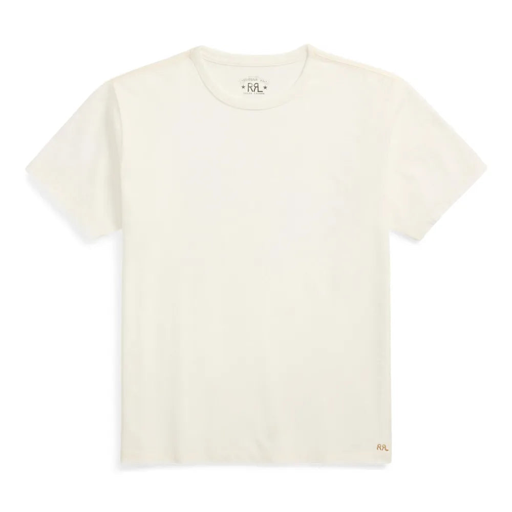 An off-white short-sleeve crewneck t-shirt by Ralph Lauren, shown flat against a solid white background.