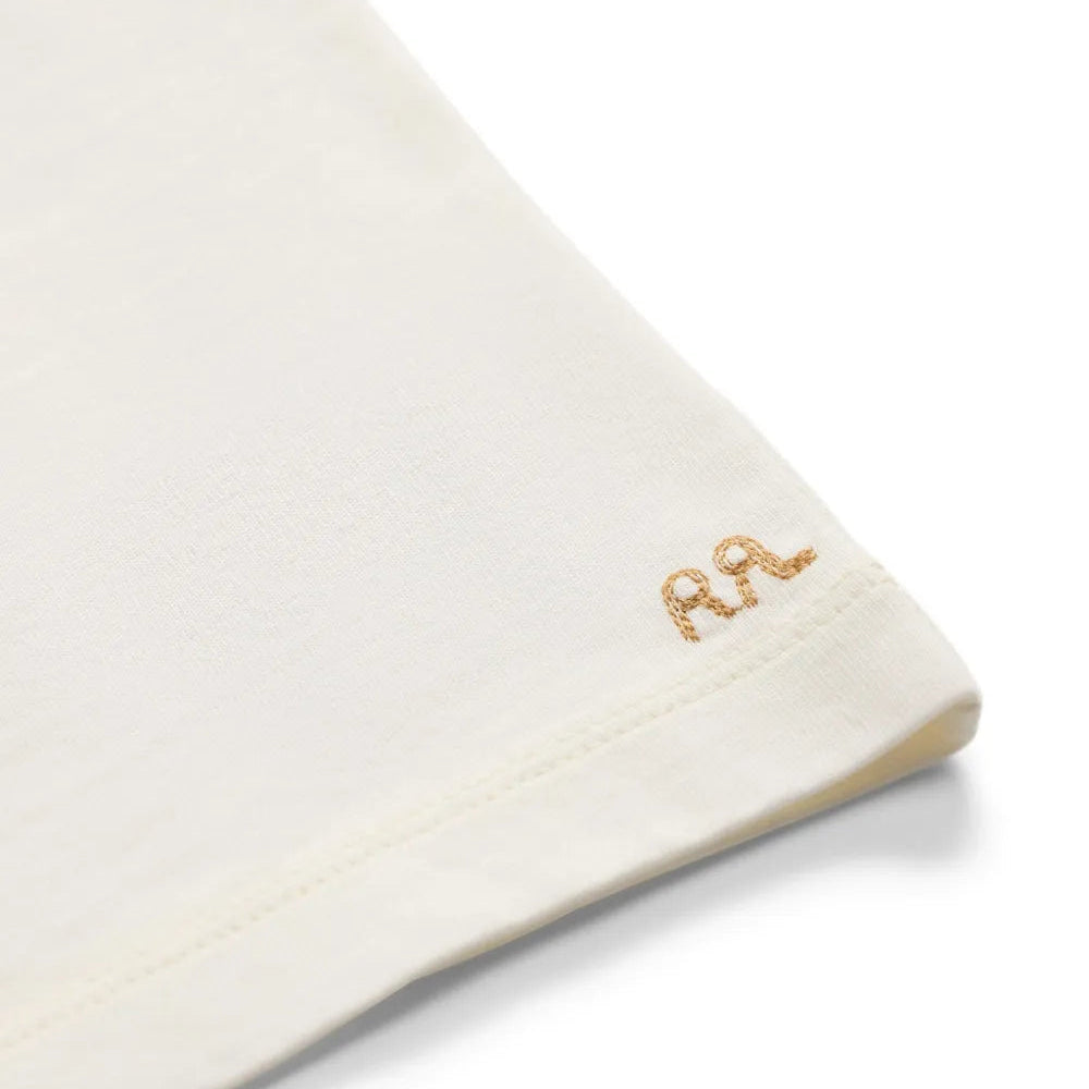 Close-up of a cream-colored fabric product corner with a small gold embroidered 'A&L' logo on a white background.