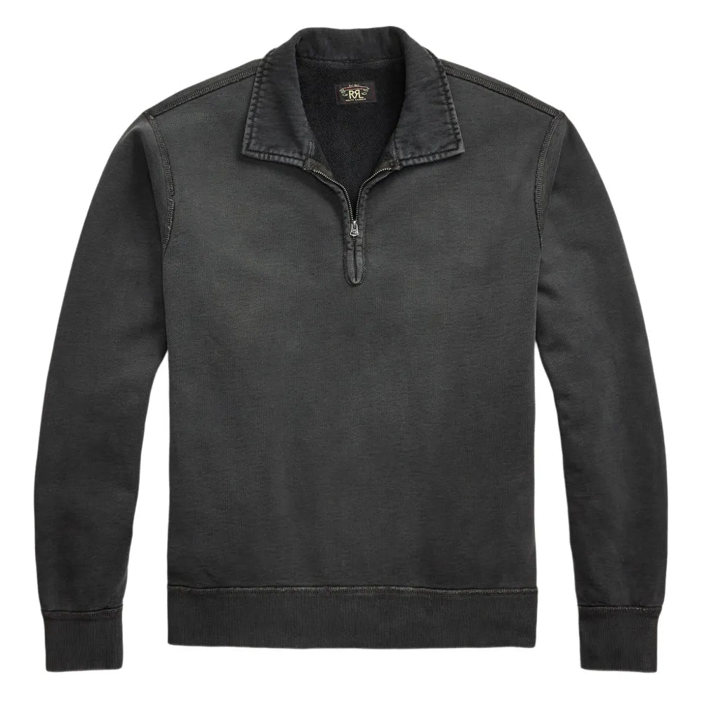 A dark charcoal gray quarter-zip pullover sweatshirt with a stand-up collar and ribbed cuffs and hem, shown flat against a white background.