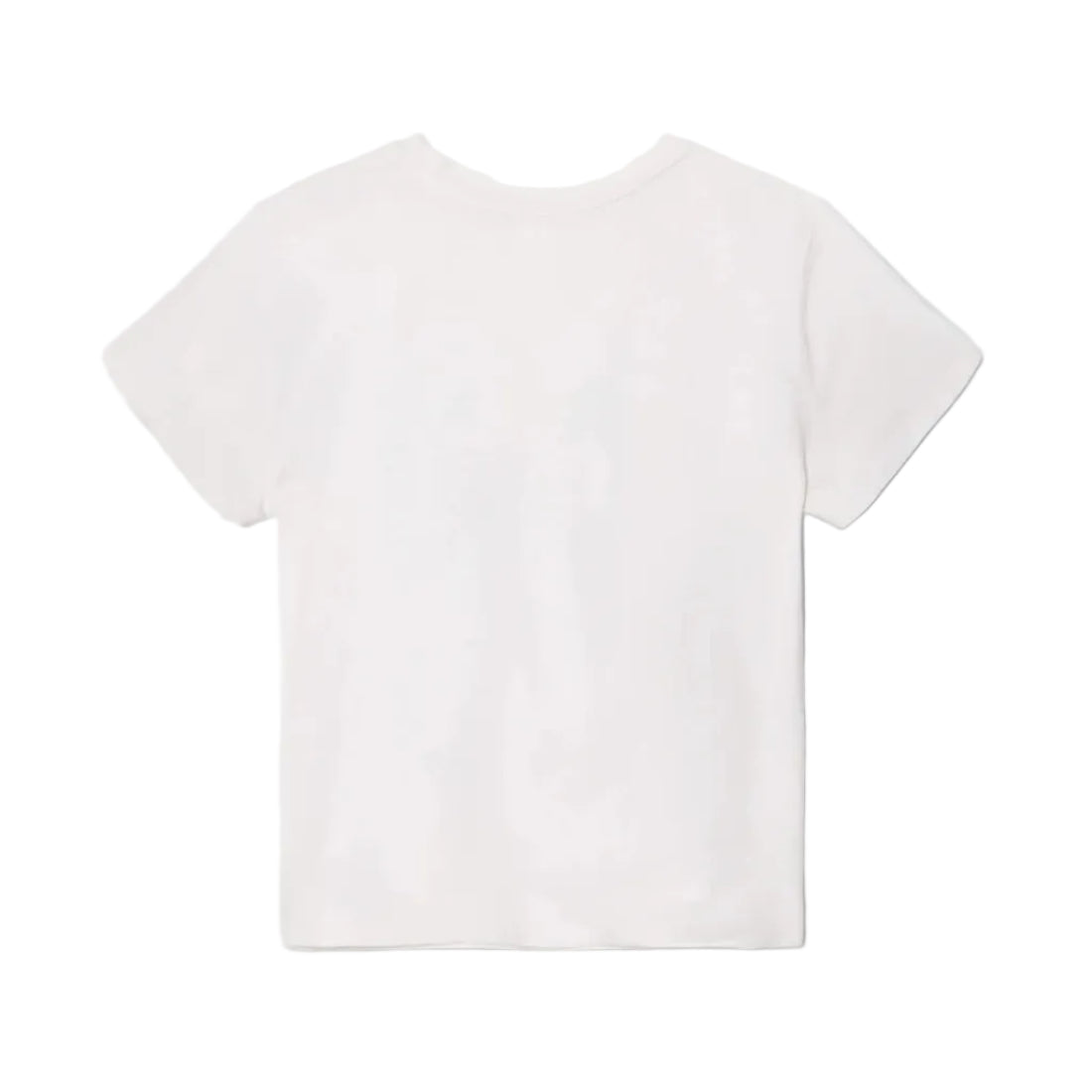 A plain white short-sleeve t-shirt shown from the back, laid flat against a white background.