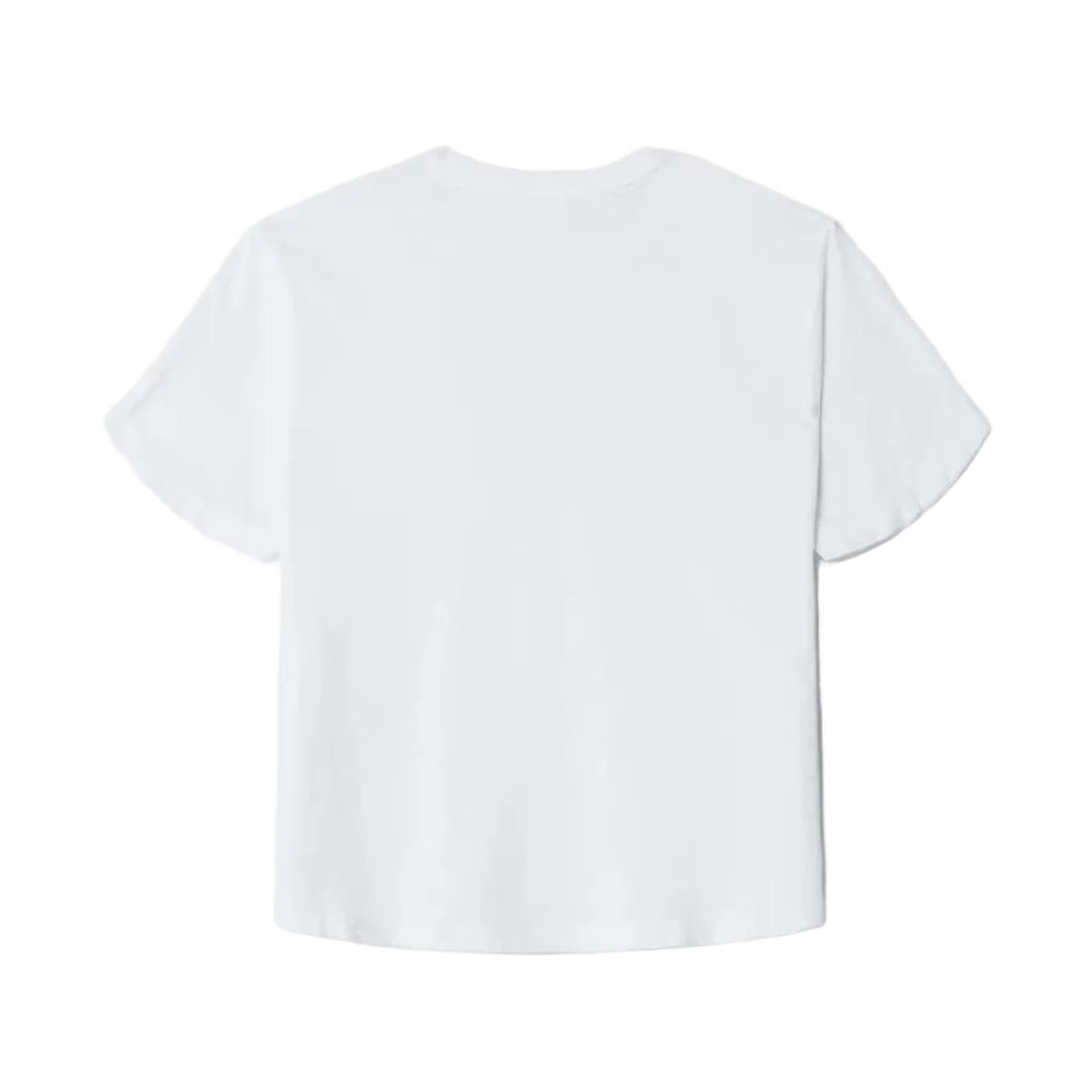 A plain white short-sleeve t-shirt shown from the back, laid flat against a clean white background.