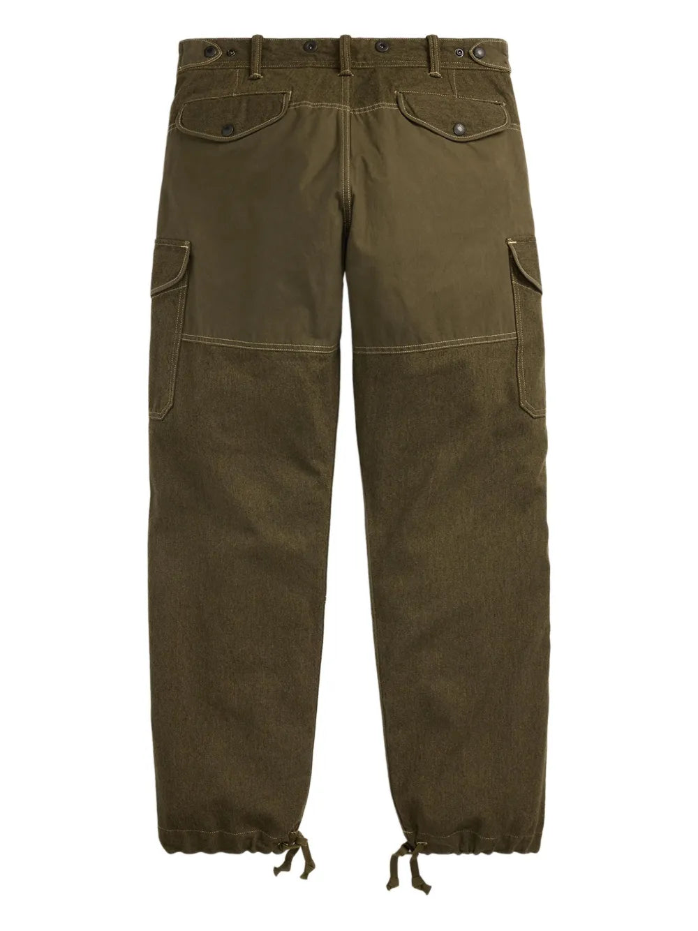 RRL Regiment Fit Paneled Twill Cargo Pants in olive green with cargo pockets, front view