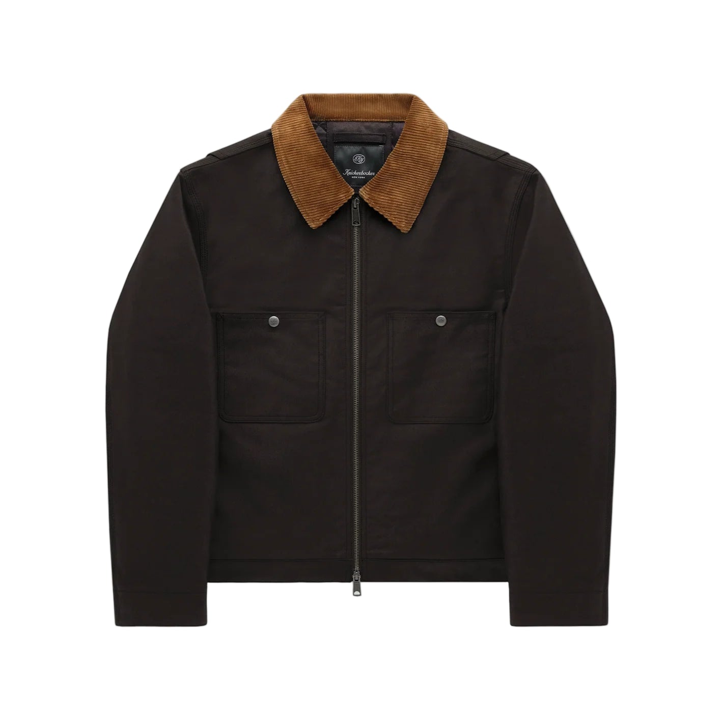 Black jacket with brown collar on a white background