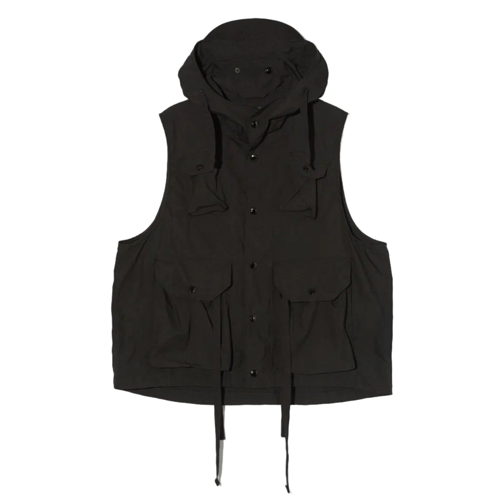 Black hooded vest on a white background