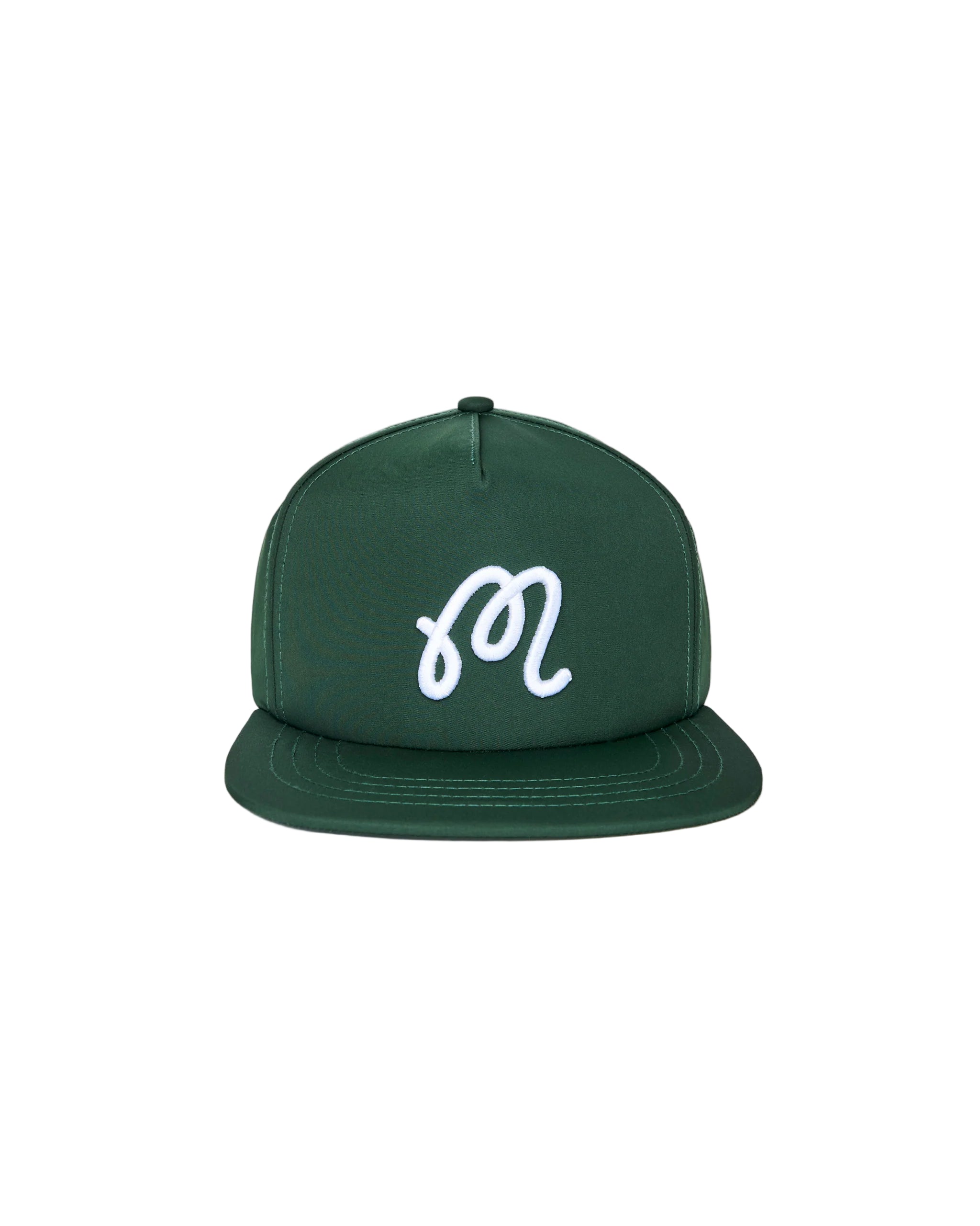 Green cap with a white logo on a white background
