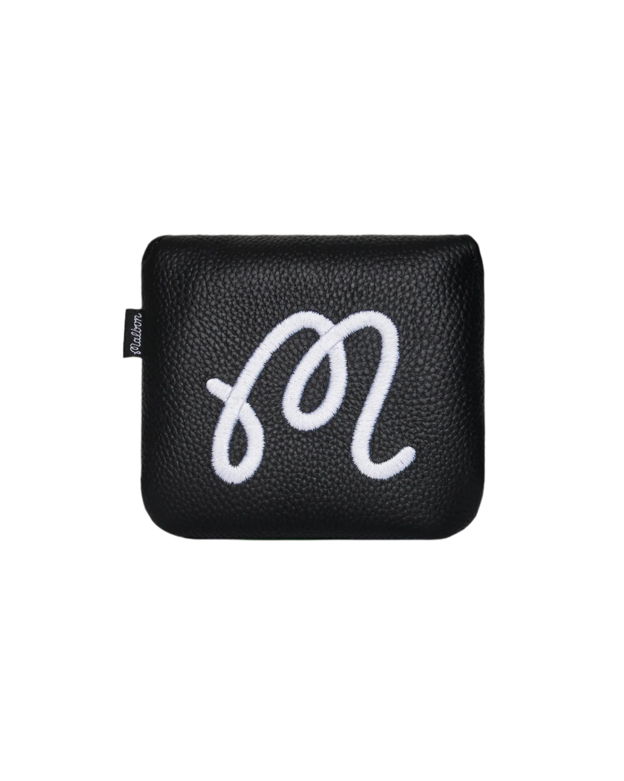 Black pouch with white logo on a white background