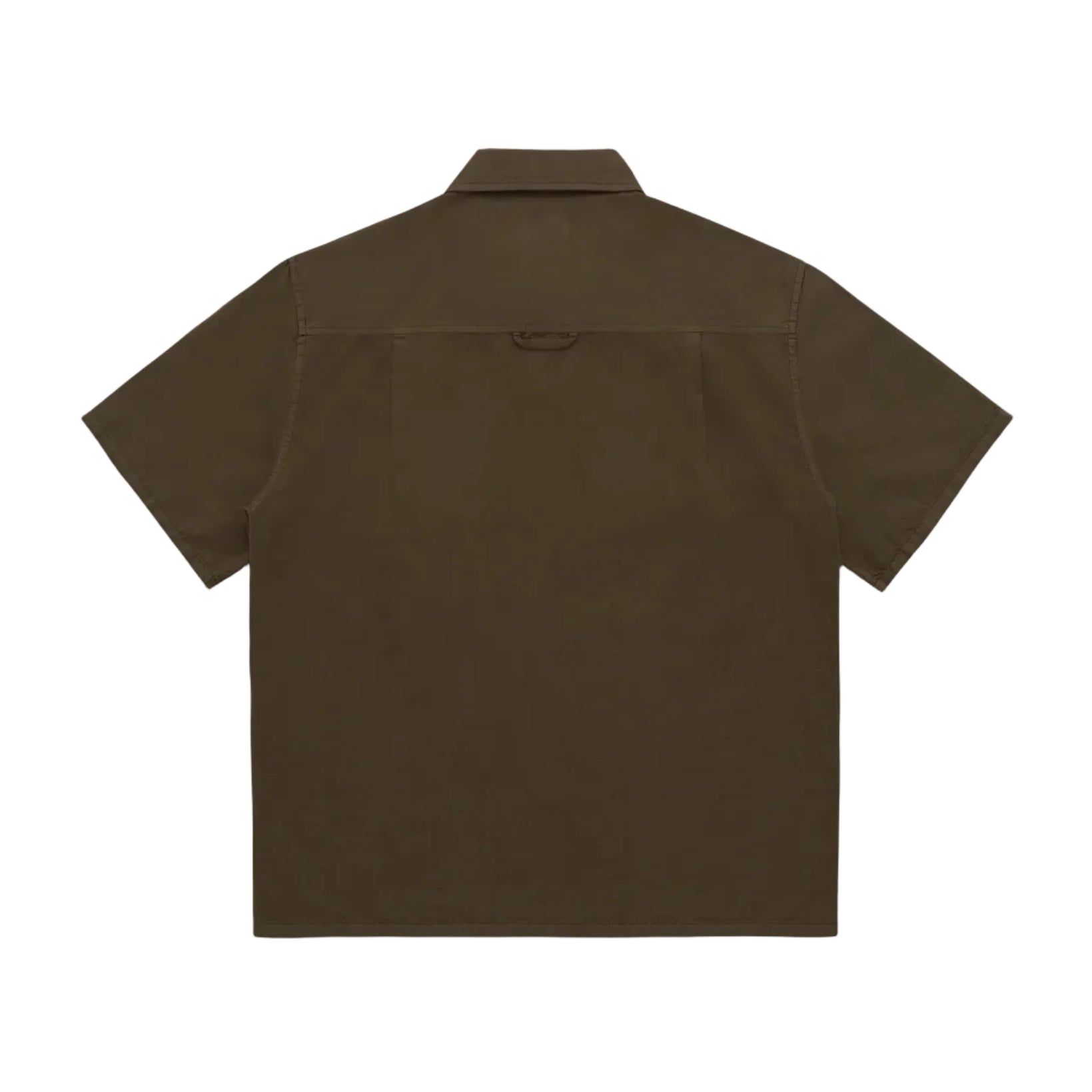 Brown short-sleeve shirt on a white background, back view
