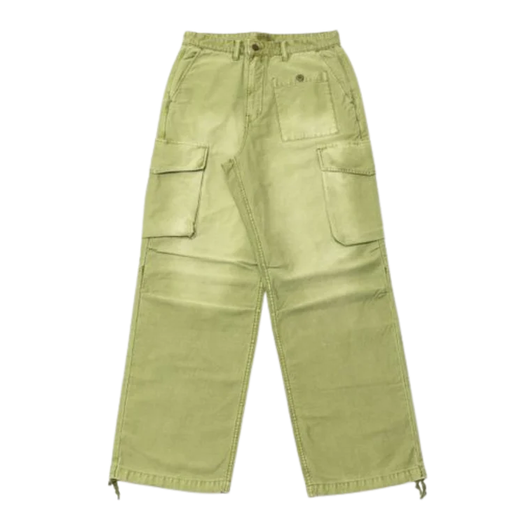 Green cargo pants on a white background