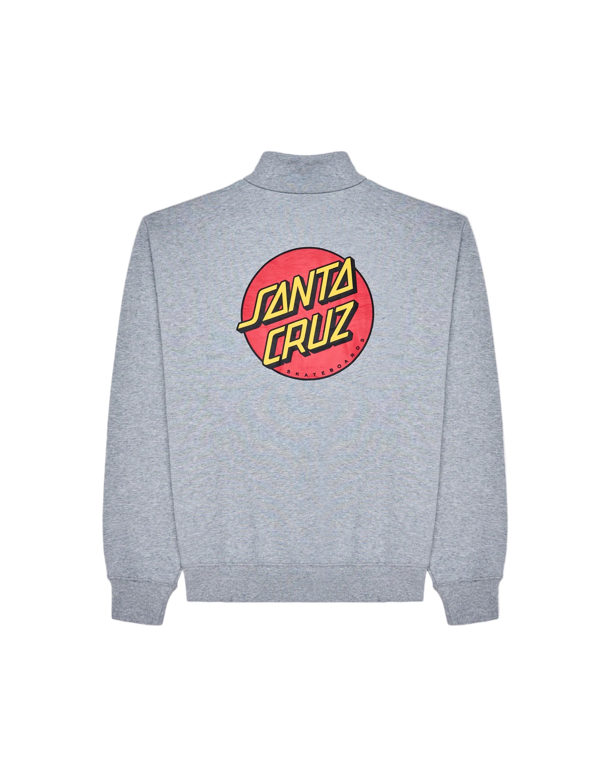 Gray sweatshirt with a red and yellow 'Santa Cruz' logo on the back against a white background
