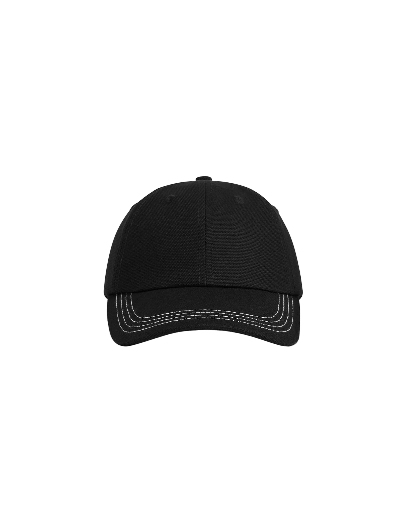 Black baseball cap on a light gray background