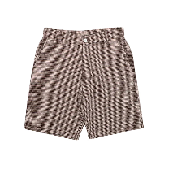 Brown checkered shorts on a white background