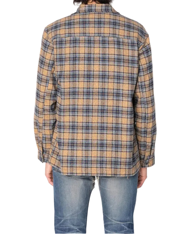 Person wearing a plaid shirt and jeans on a white background