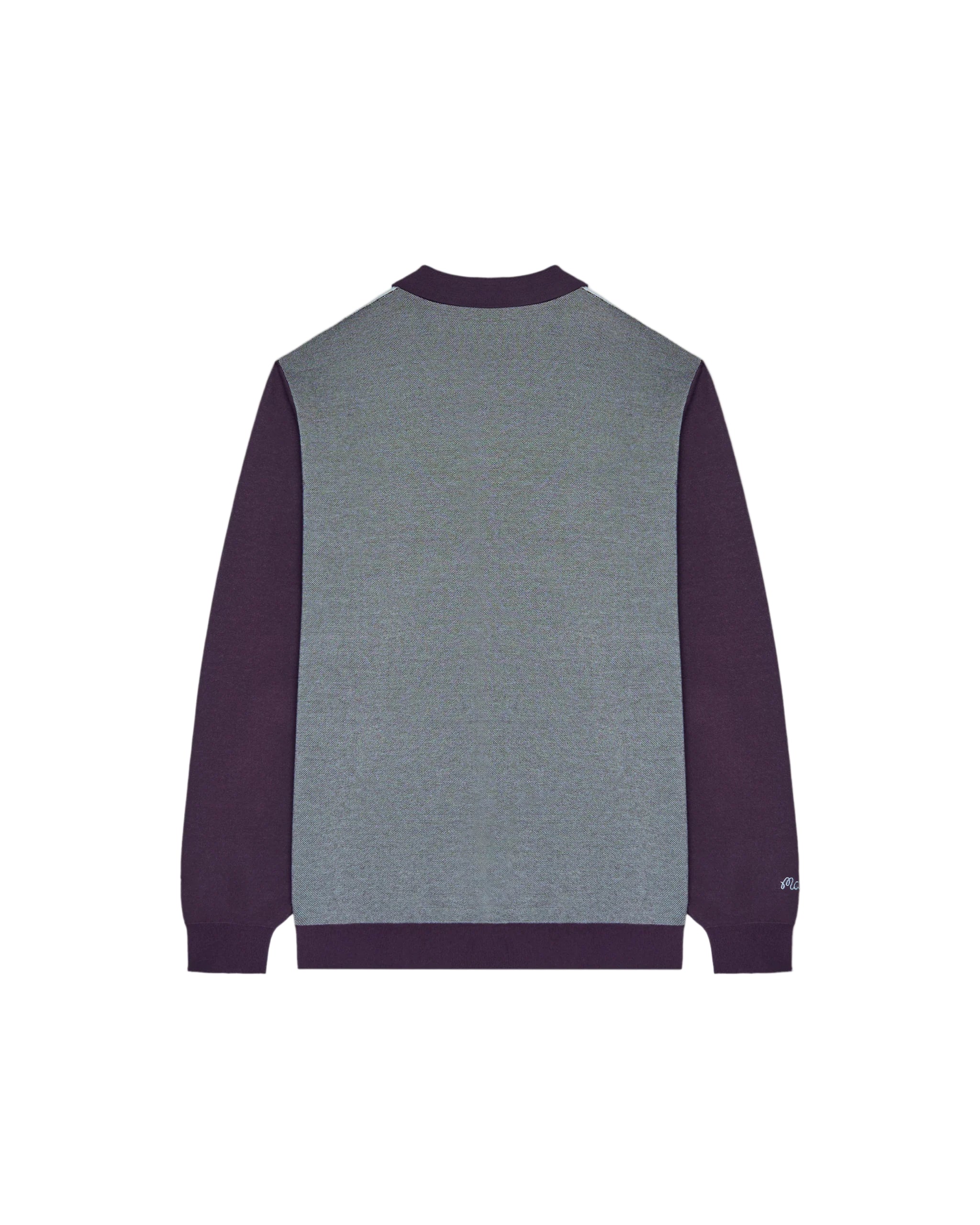 Gray and purple jacket with a zipper on a white background