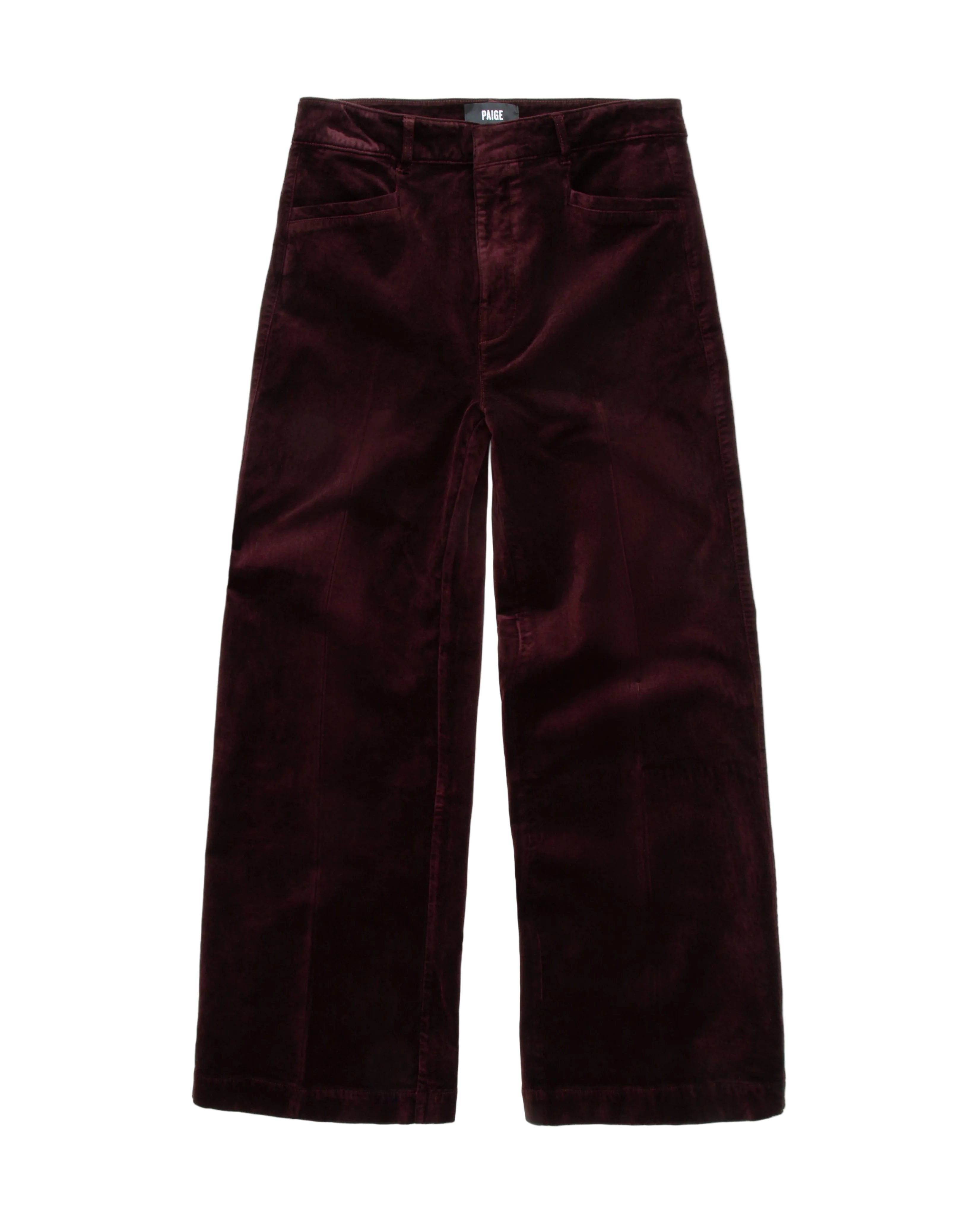 Maroon velvet pants on a white background