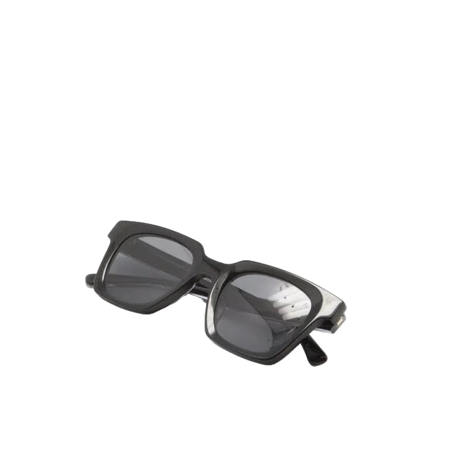 Black sunglasses with dark lenses on a white background