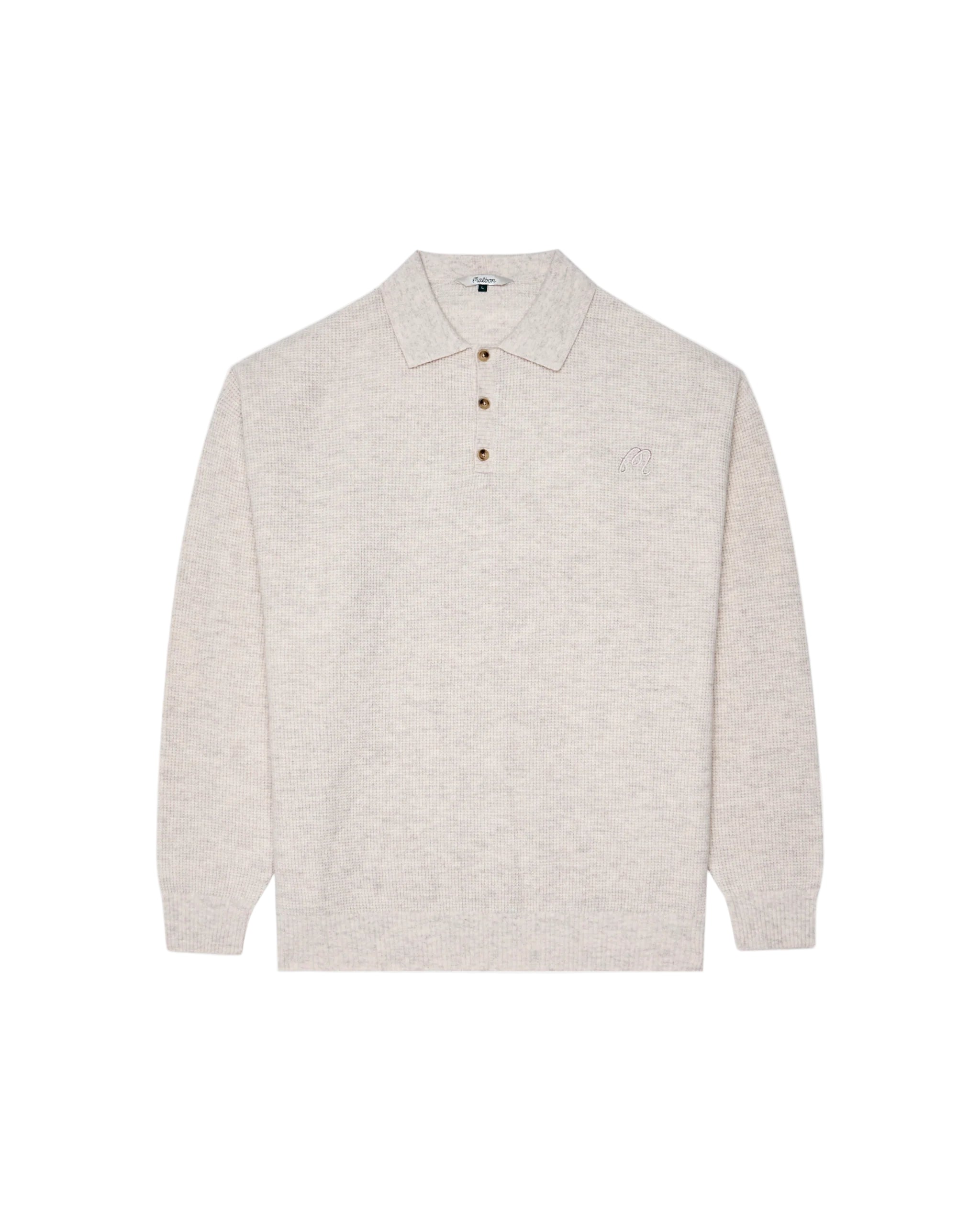 Beige long-sleeve polo shirt on a white background