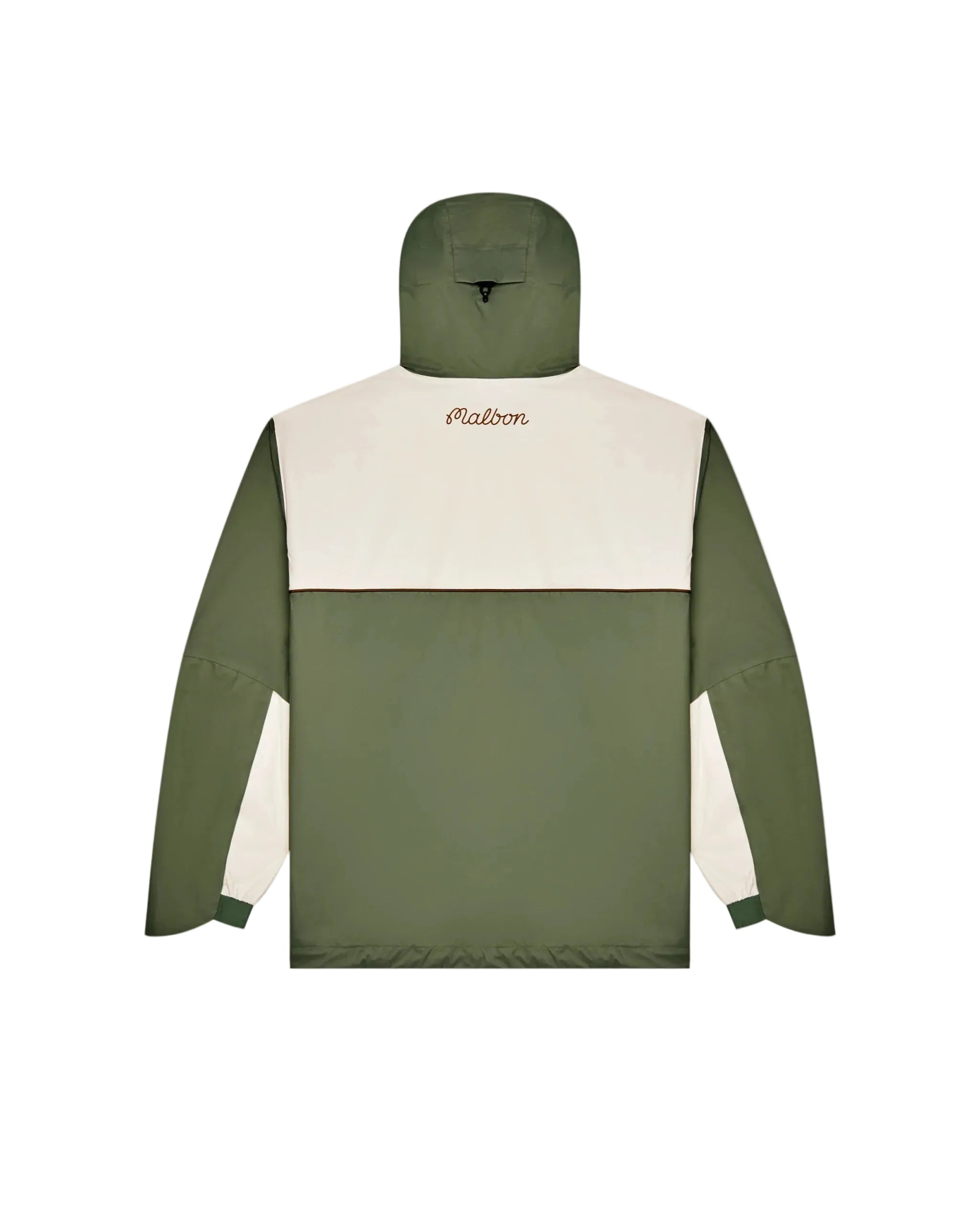 Green and beige jacket with a brand logo on a white background