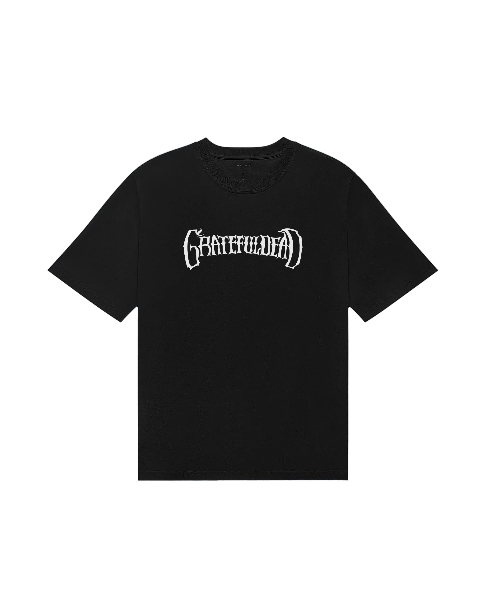 Black t-shirt with 'Grateful' text on a white background