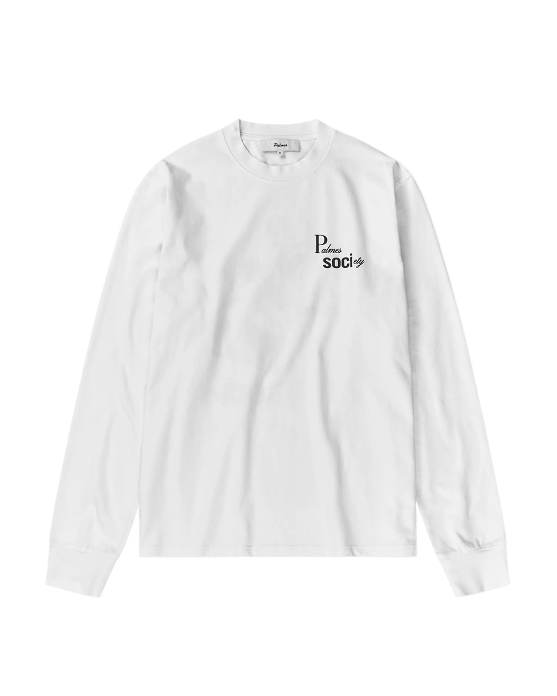 White long-sleeve shirt with a logo on a white background