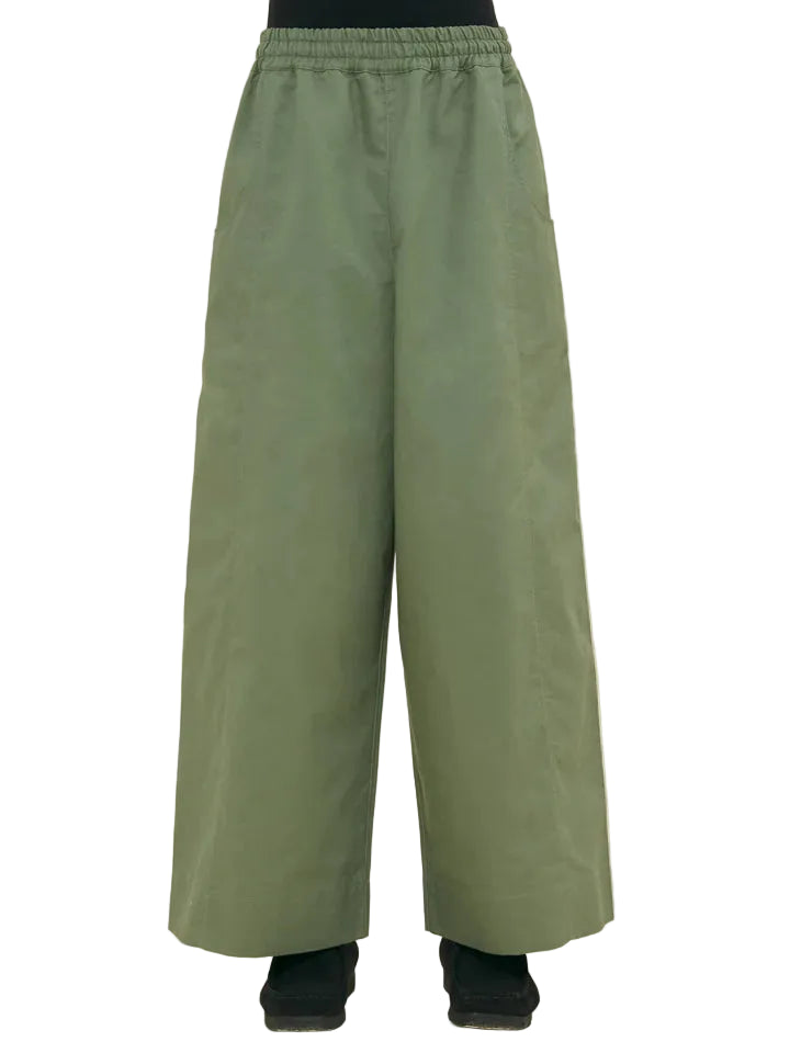 NICHOLAS DALEY olive green wide leg trousers for men, back view