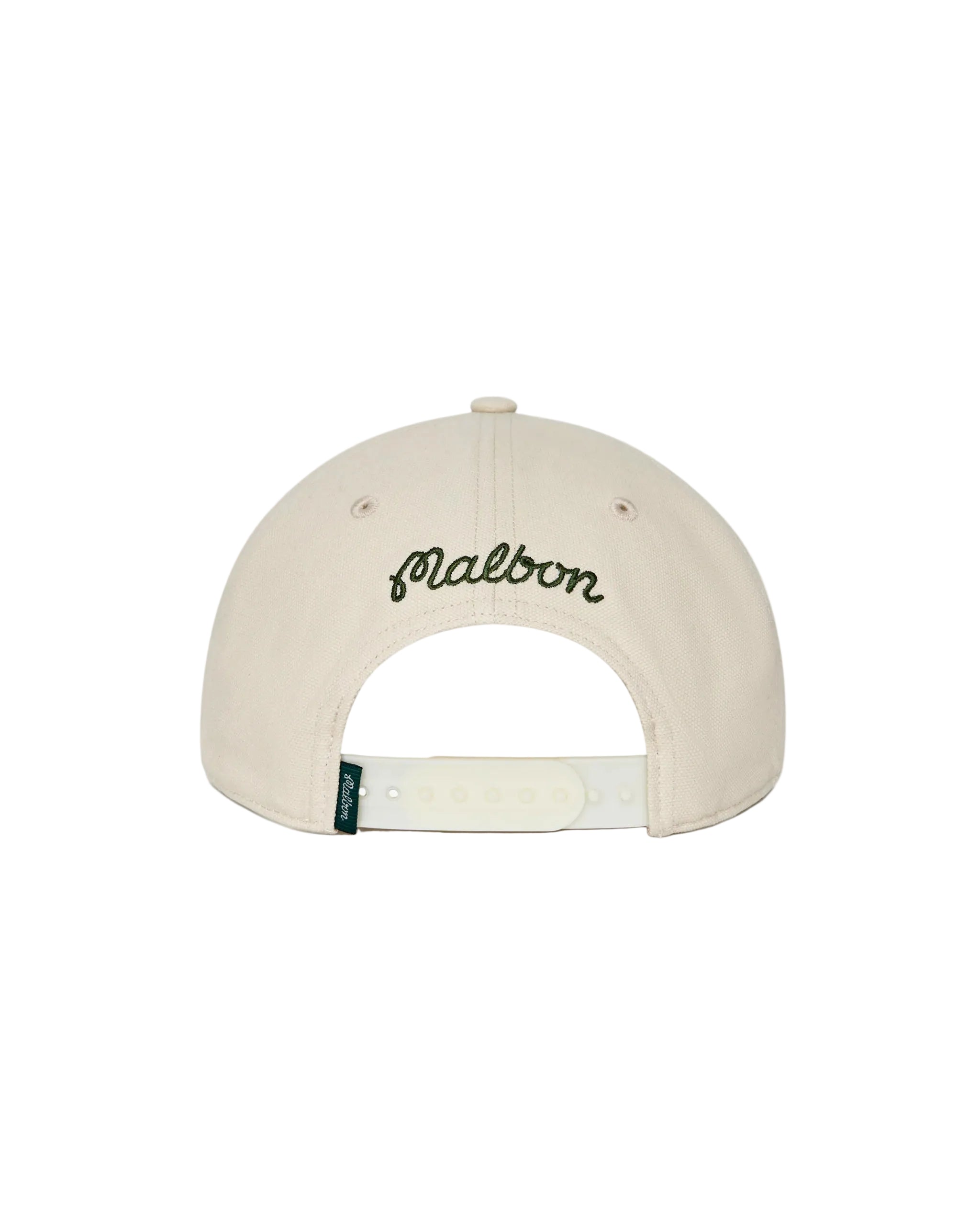 Torrey Pines Rope Hat by Malbon Golf in cream, back view showing embroidered logo