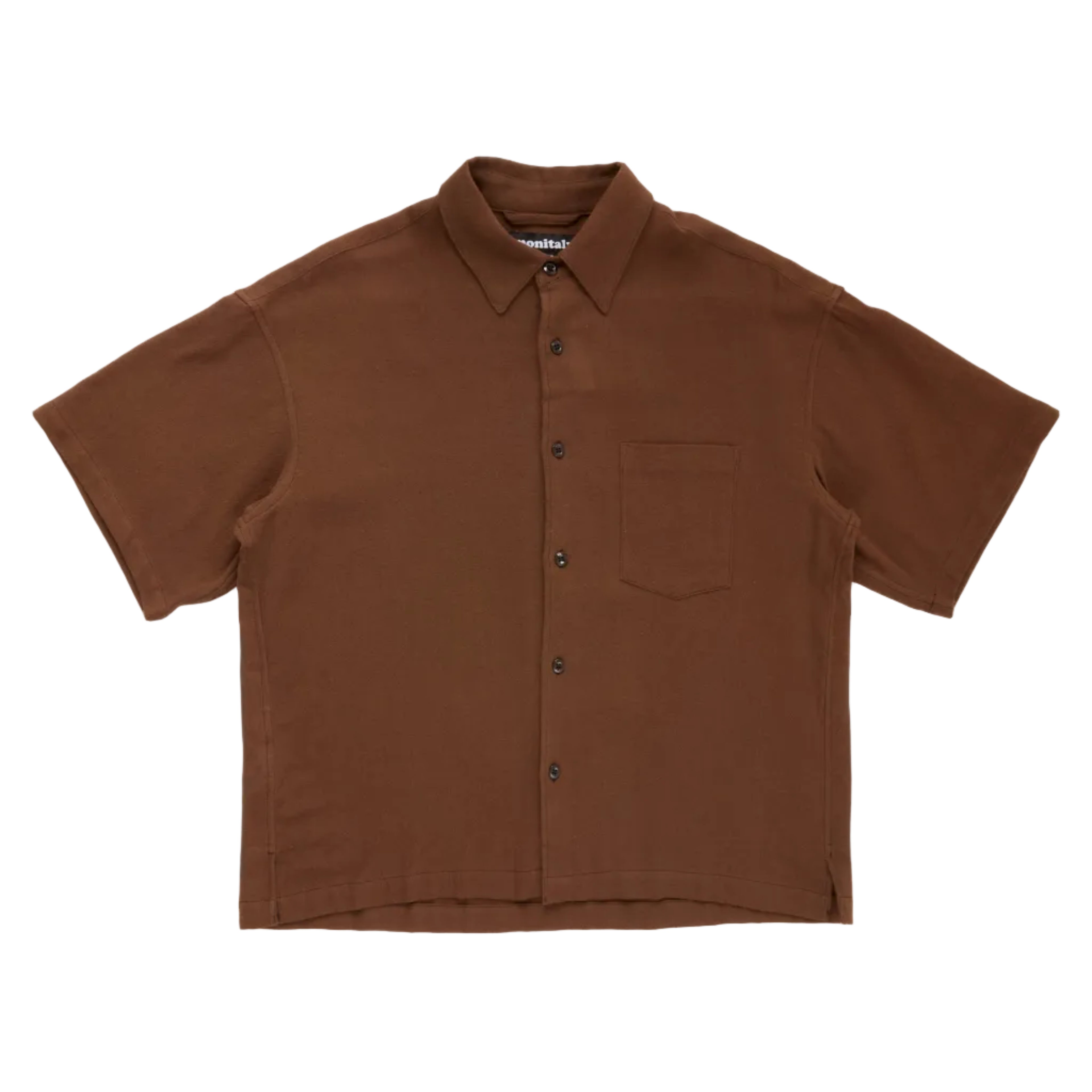 Brown short-sleeve shirt with a pocket on a white background