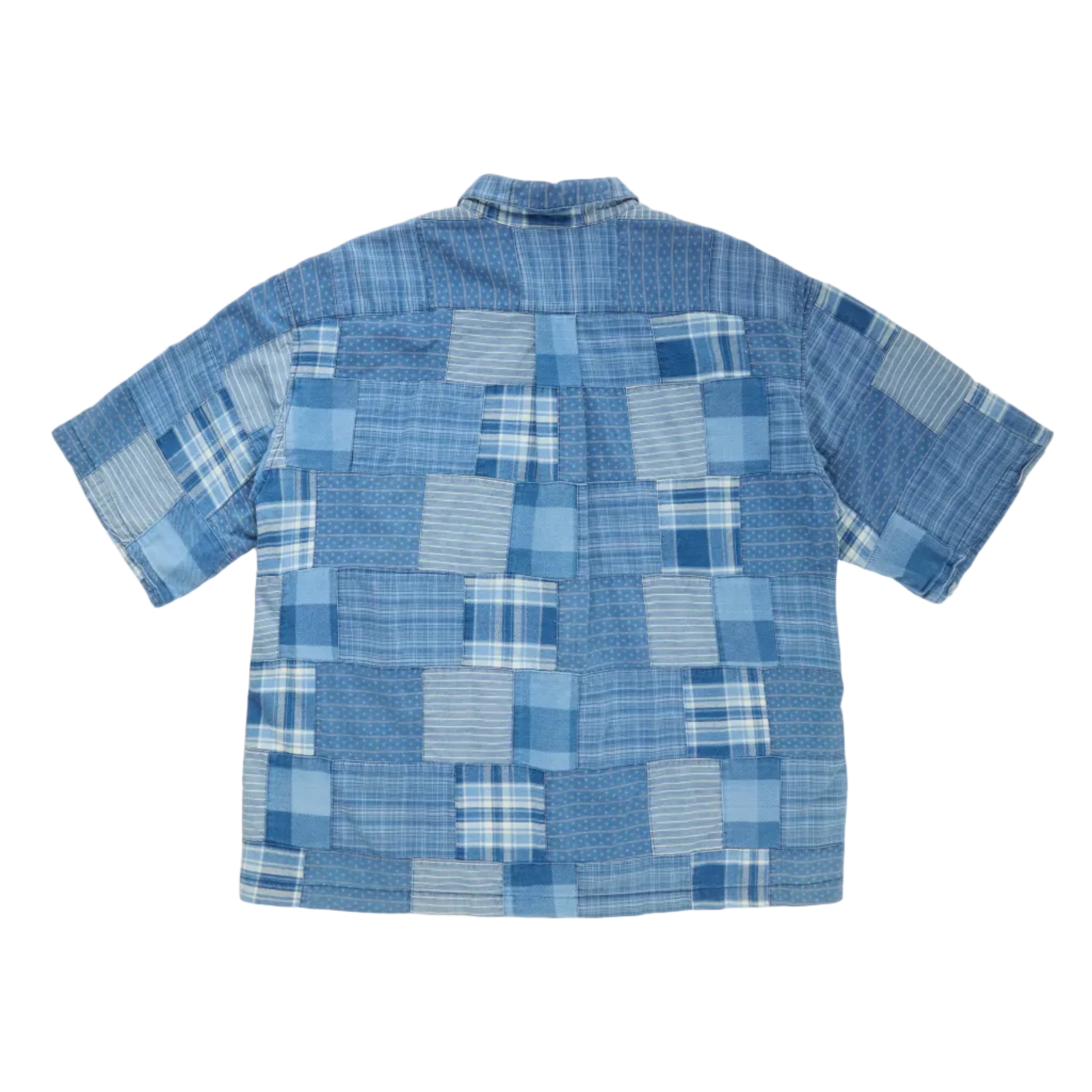 Blue patchwork shirt on a white background